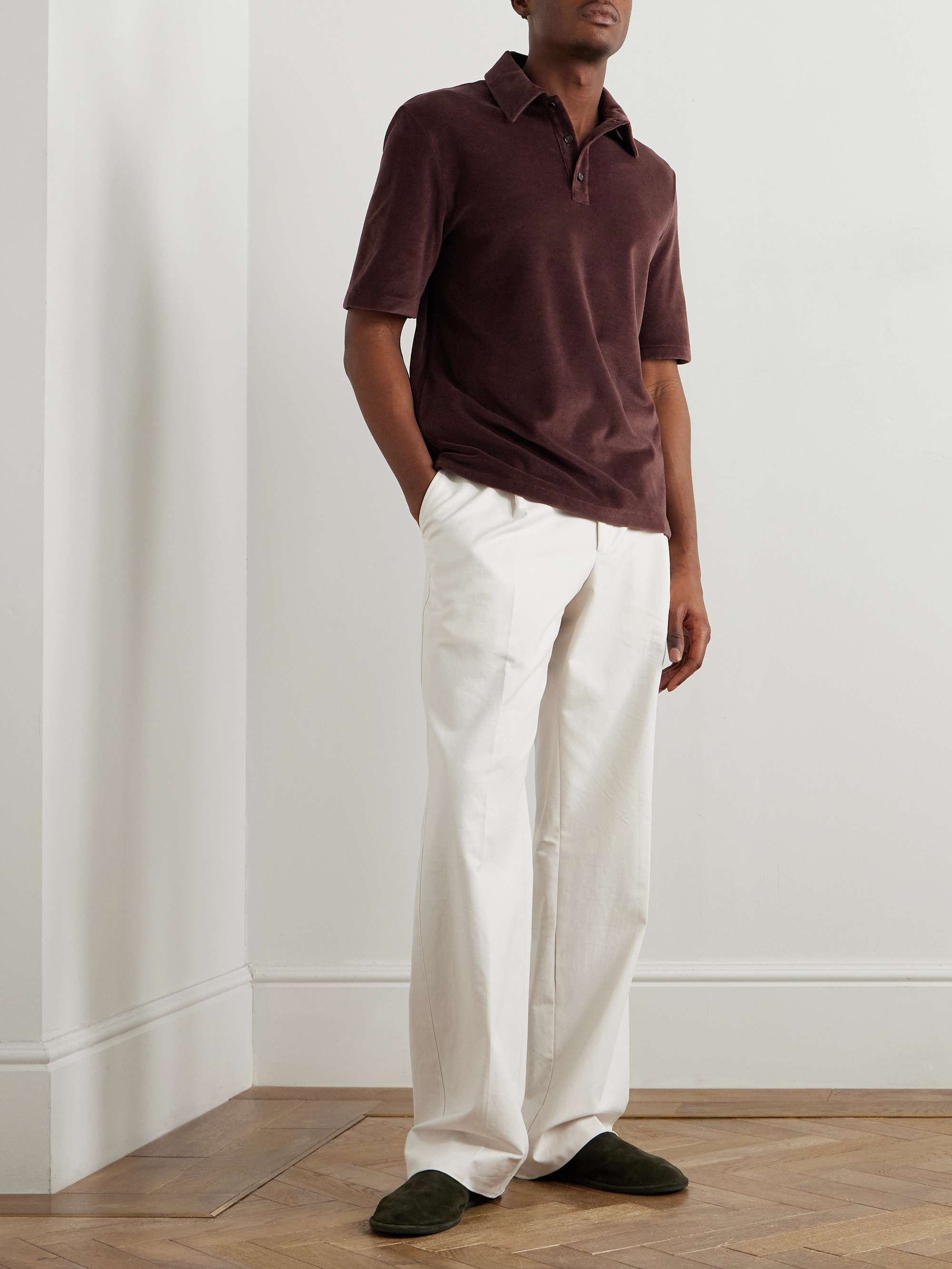 Cotton and Silk-Blend Velour Polo Shirt view