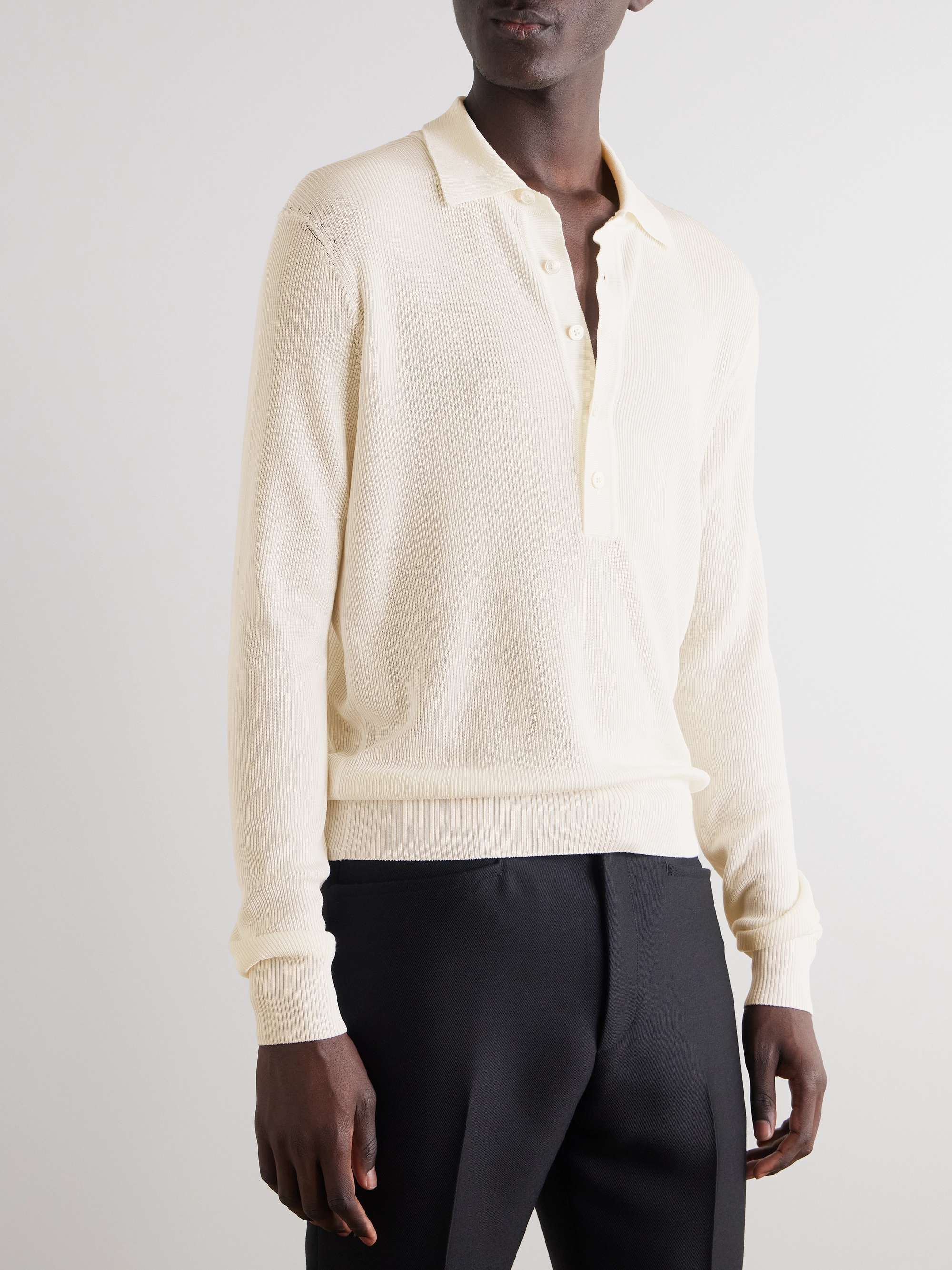 Ribbed Silk-Blend Polo Shirt view