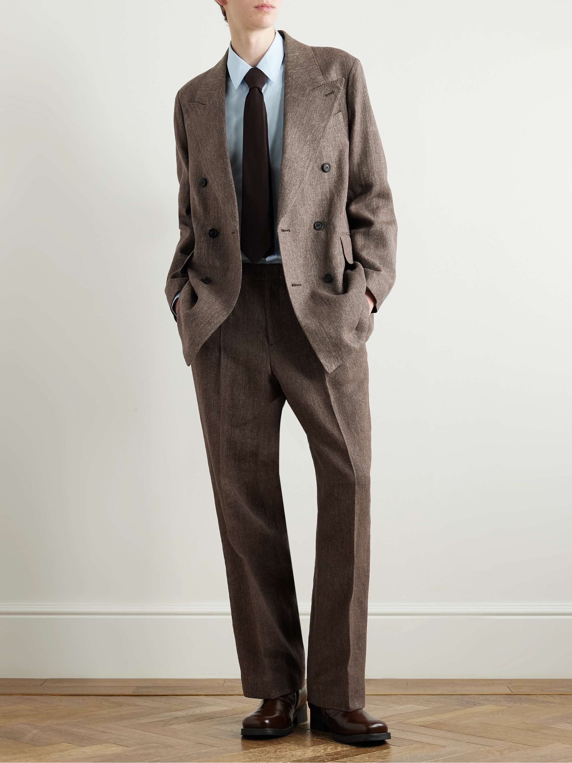 Double-Breasted Linen and Cotton-Blend Blazer view