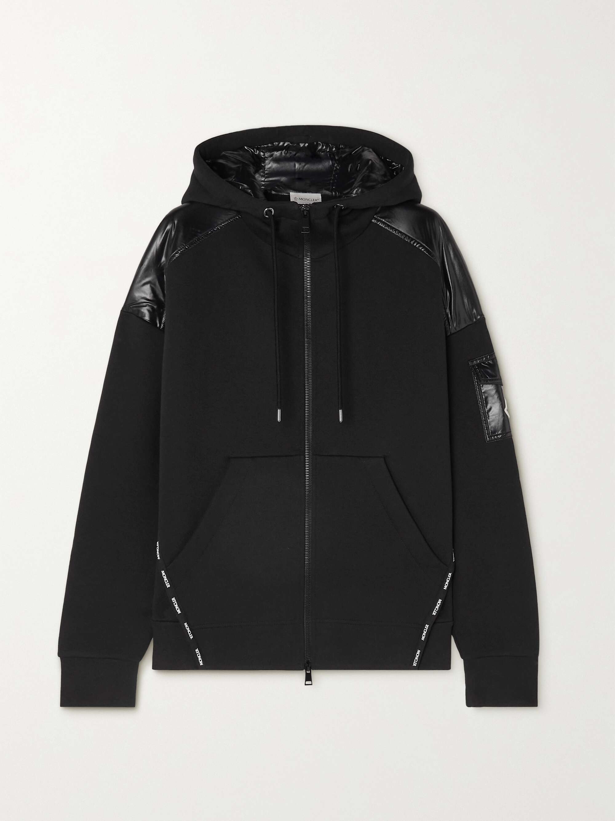 Glossed-shell trimmed cotton-jersey hoodie view