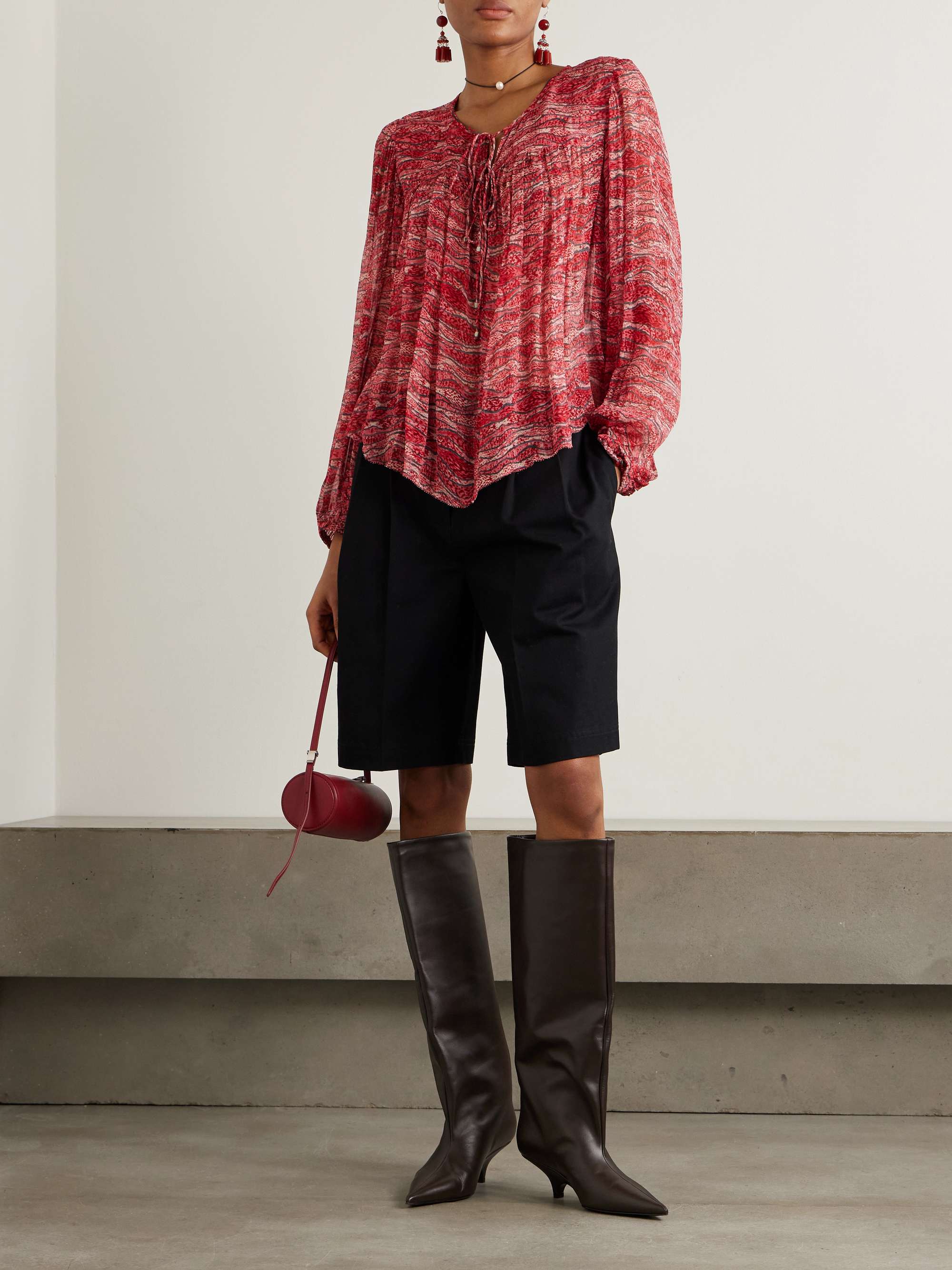 Advika tie-detailed printed crepon blouse view