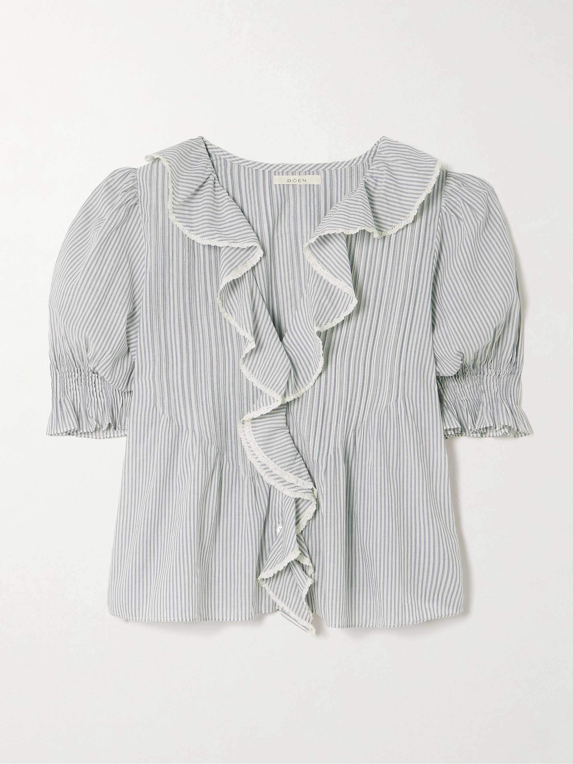 Henri lace-trimmed ruffled pintucked striped organic cotton-voile top view