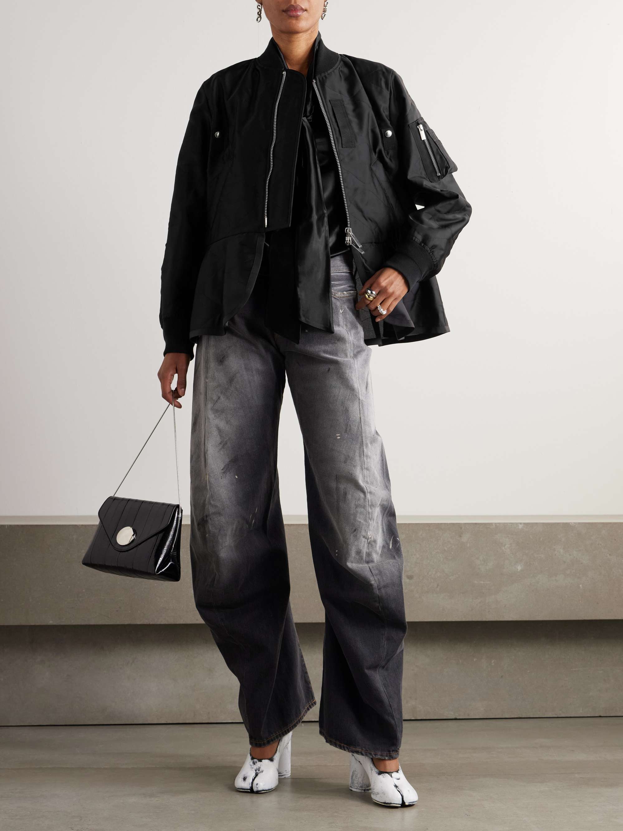 Grosgrain-trimmed quilted satin peplum jacket view