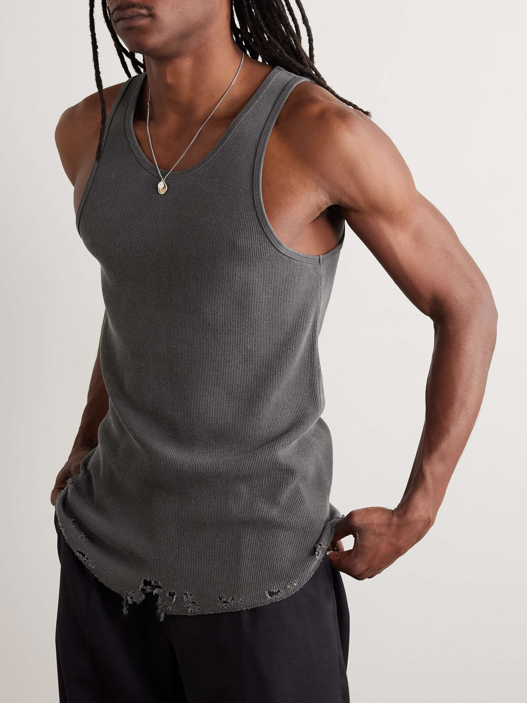Folsom Slim-Fit Distressed Waffle-Knit Cotton Tank Top view
