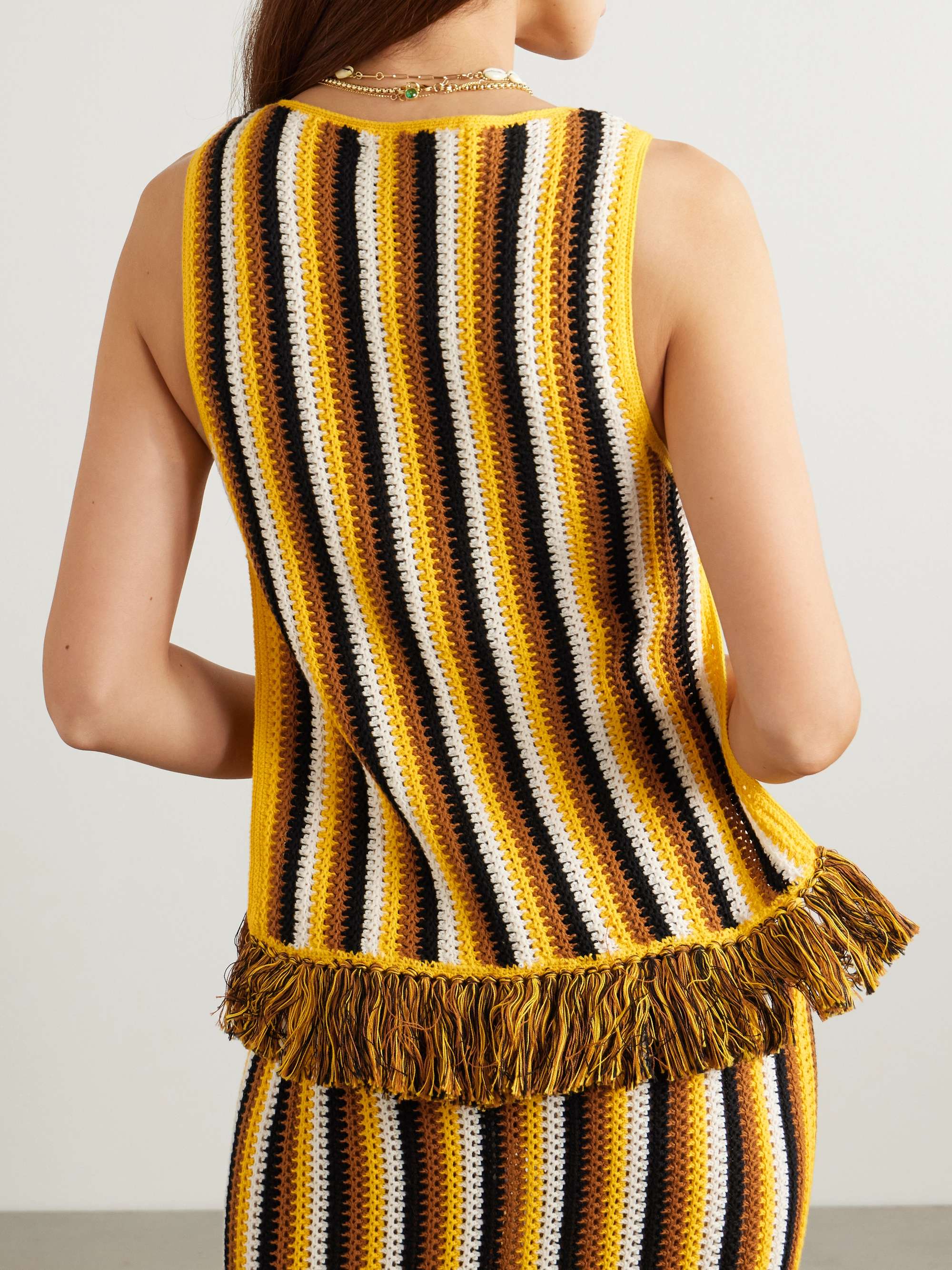 Misti fringed striped crocheted cotton tank view