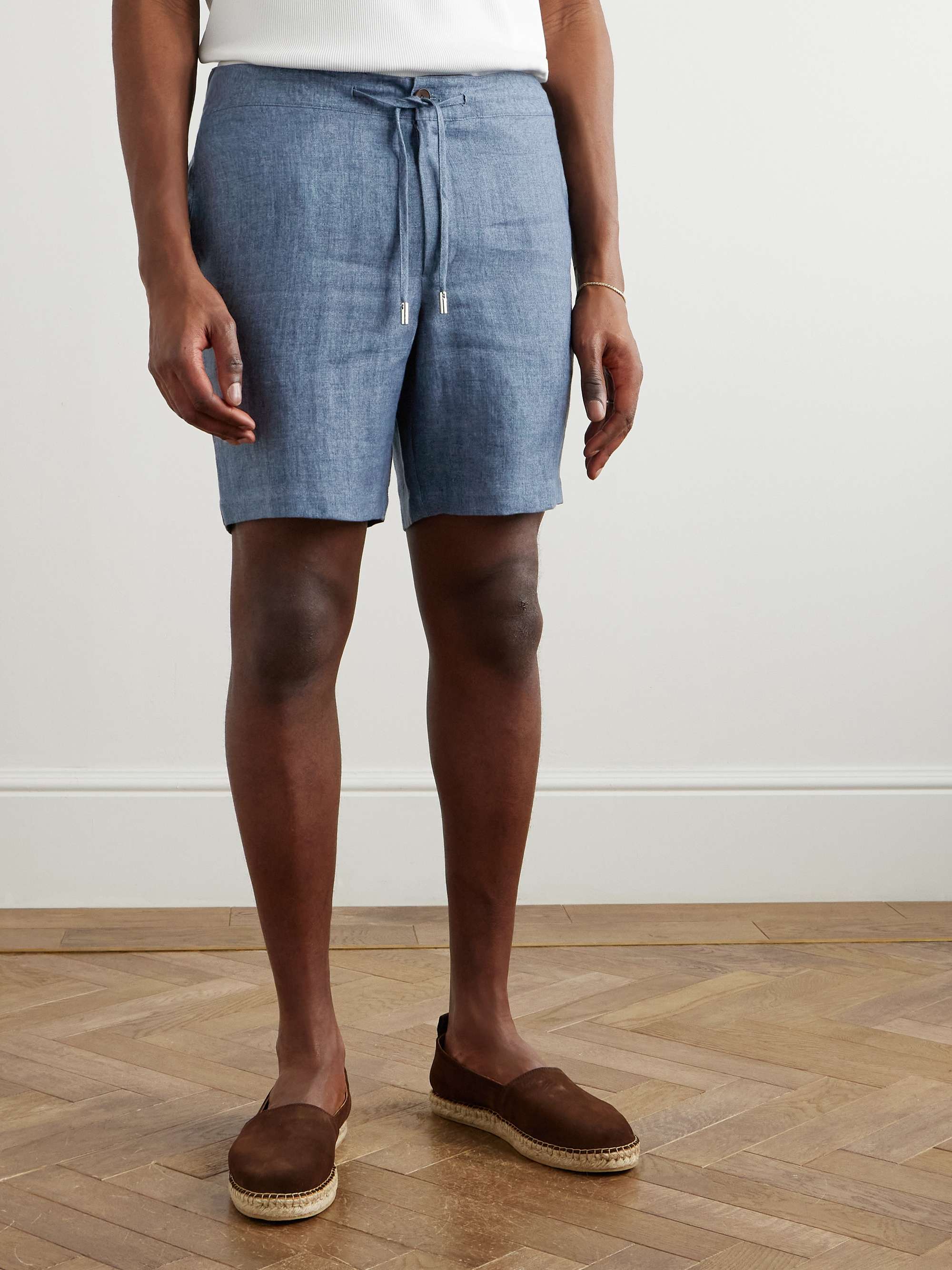 Straight-Leg Linen-Chambray Drawstring Shorts view