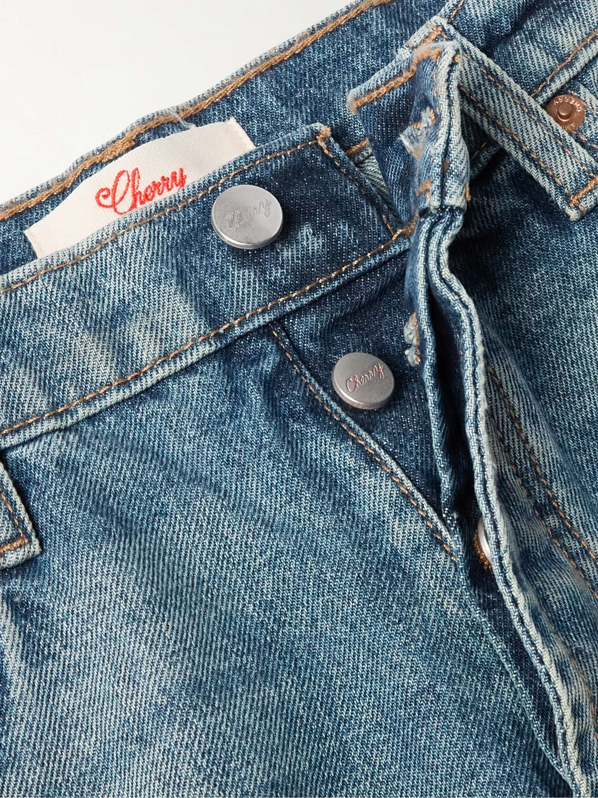 Straight-Leg Logo-Embroidered Paint-Splattered Jeans view
