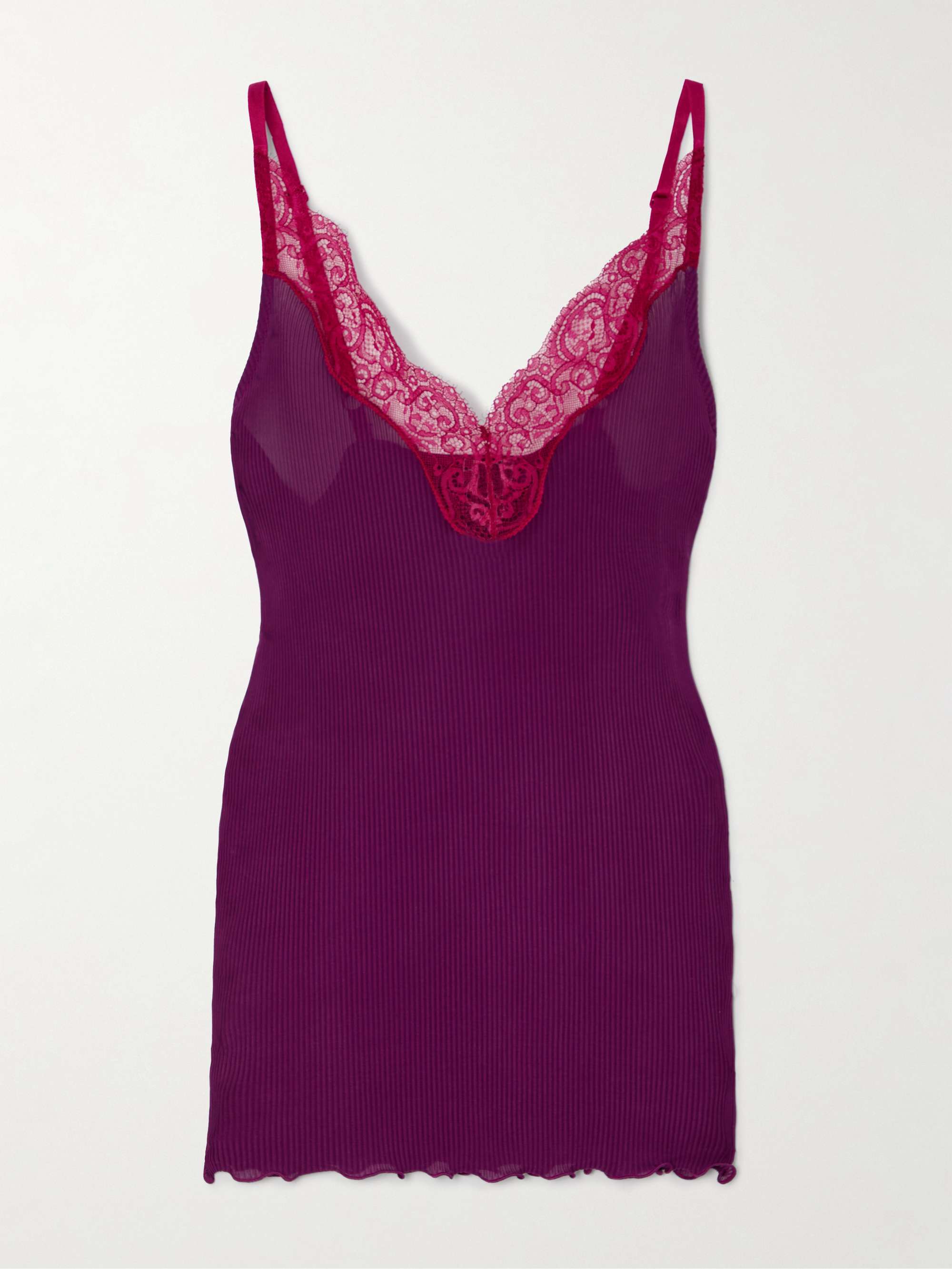 Lace-trimmed ribbed silk tank view