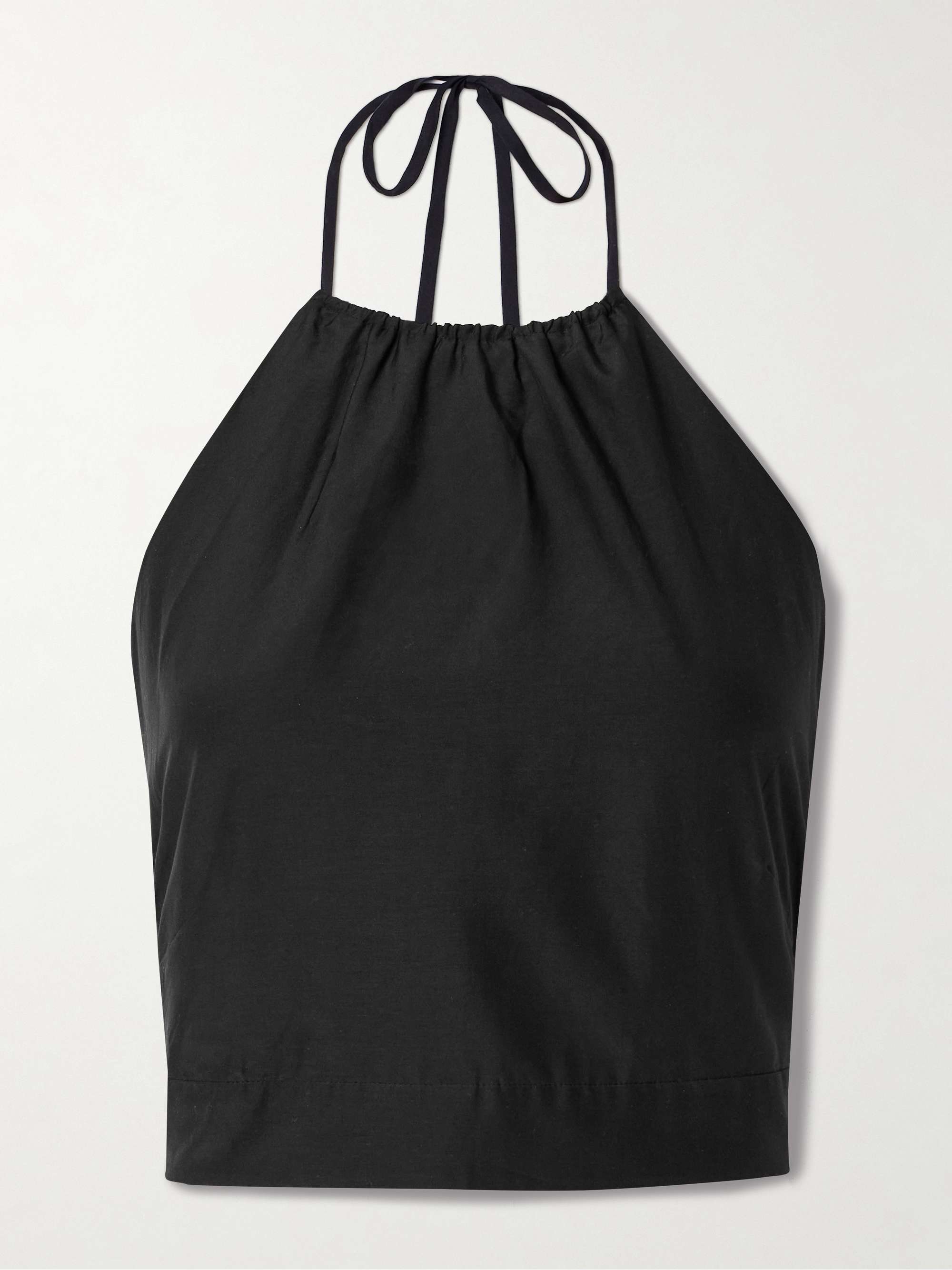 Cropped cotton and silk-blend halterneck top view