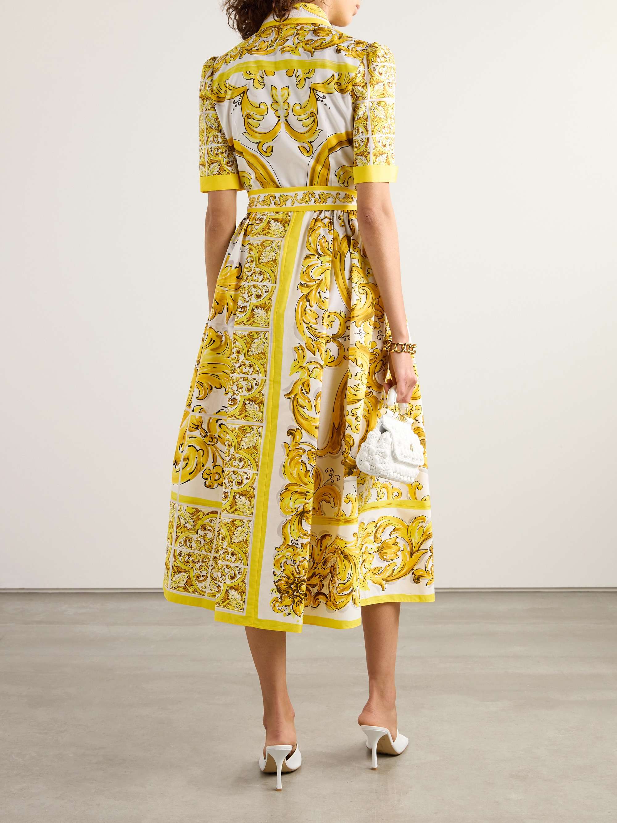 Maiolica belted pleated printed cotton-poplin midi dress view