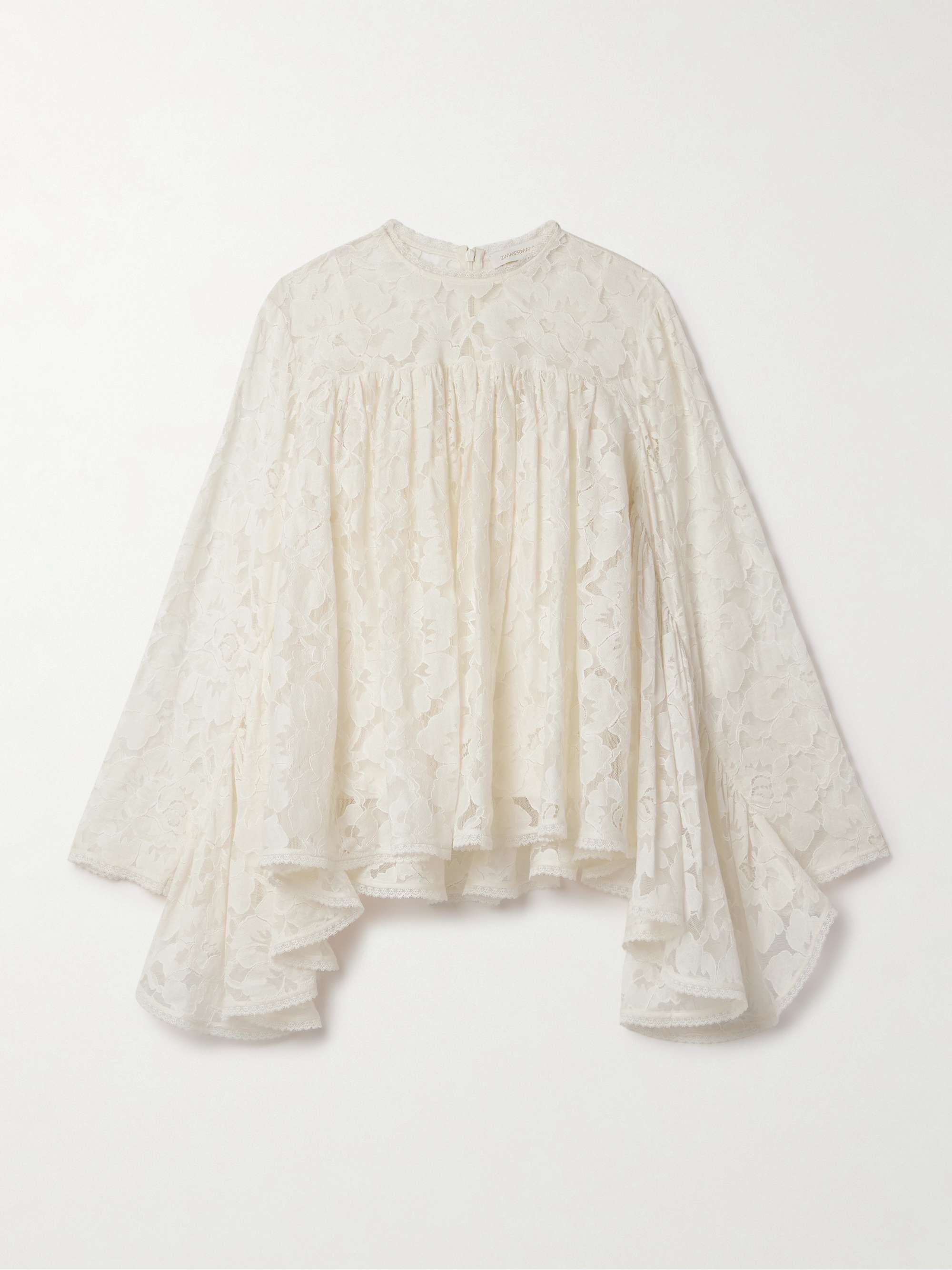Illuminate gathered cotton-blend lace blouse view