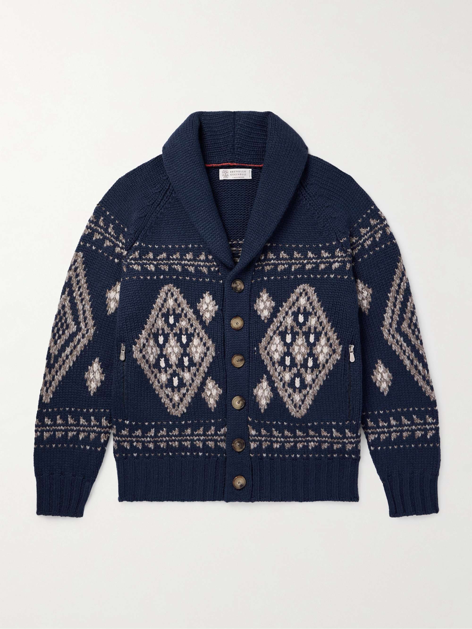 Shawl-Collar Jacquard-Knitted Cashmere Cardigan view
