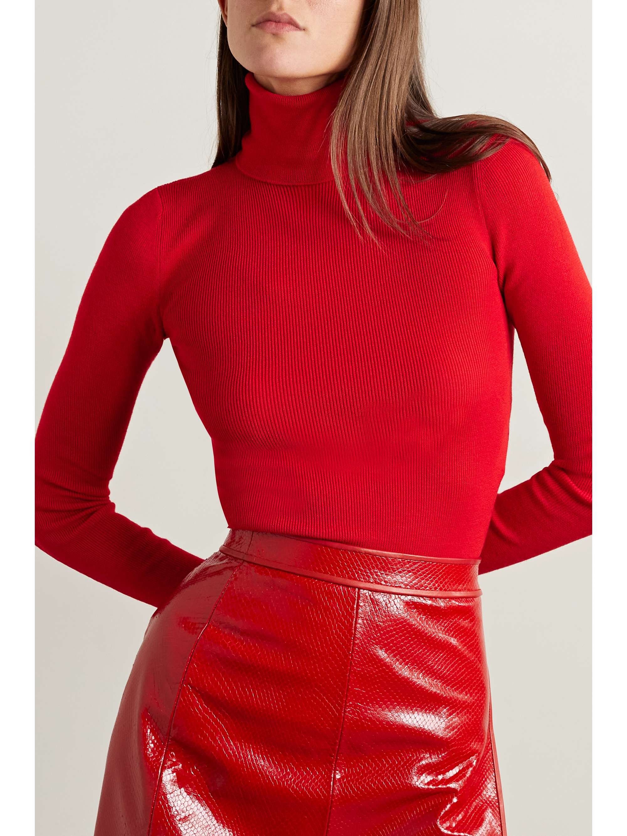 Appliquéd ribbed wool-blend turtleneck sweater view