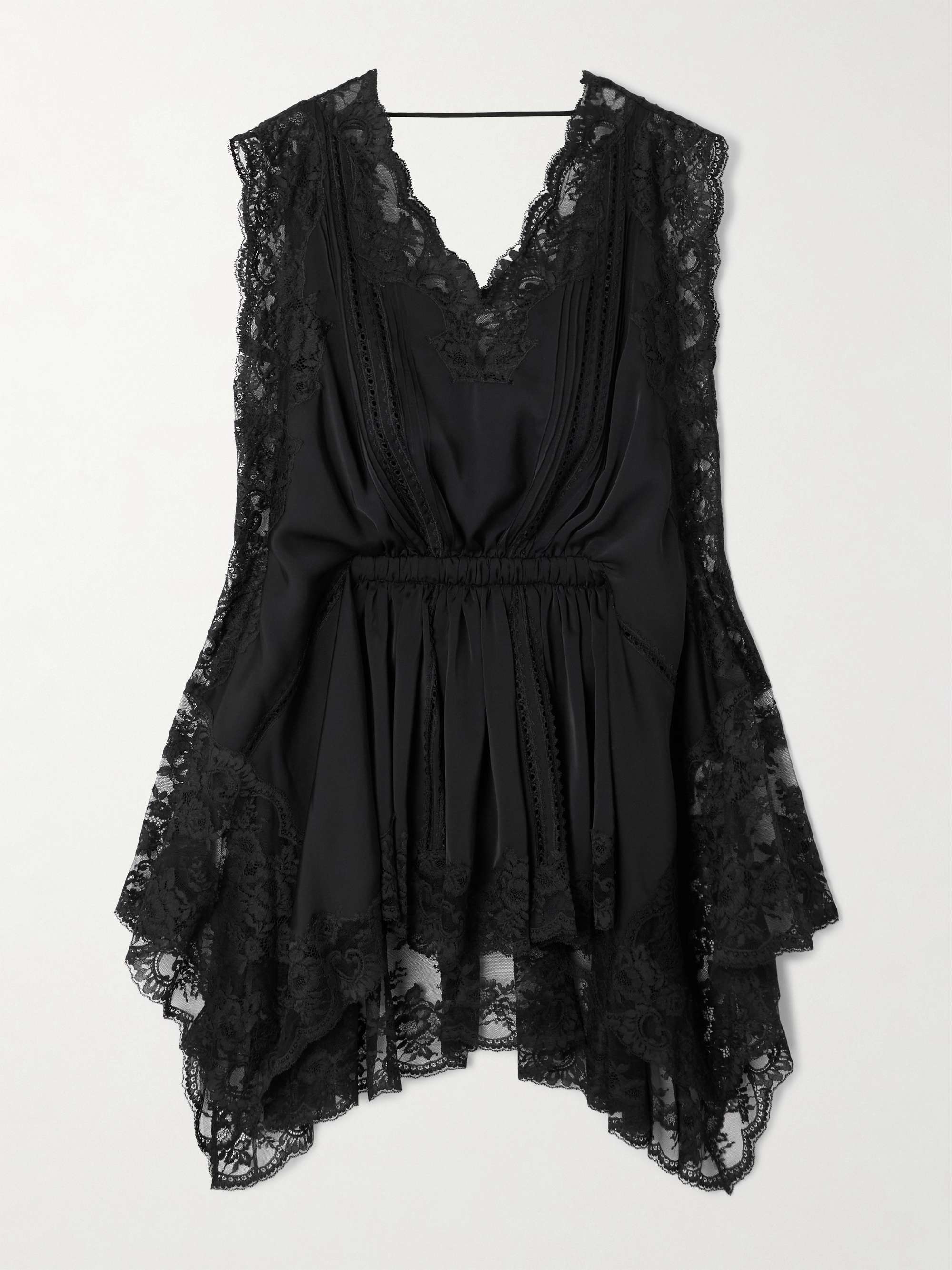 Asymmetric lace-trimmed satin mini dress view