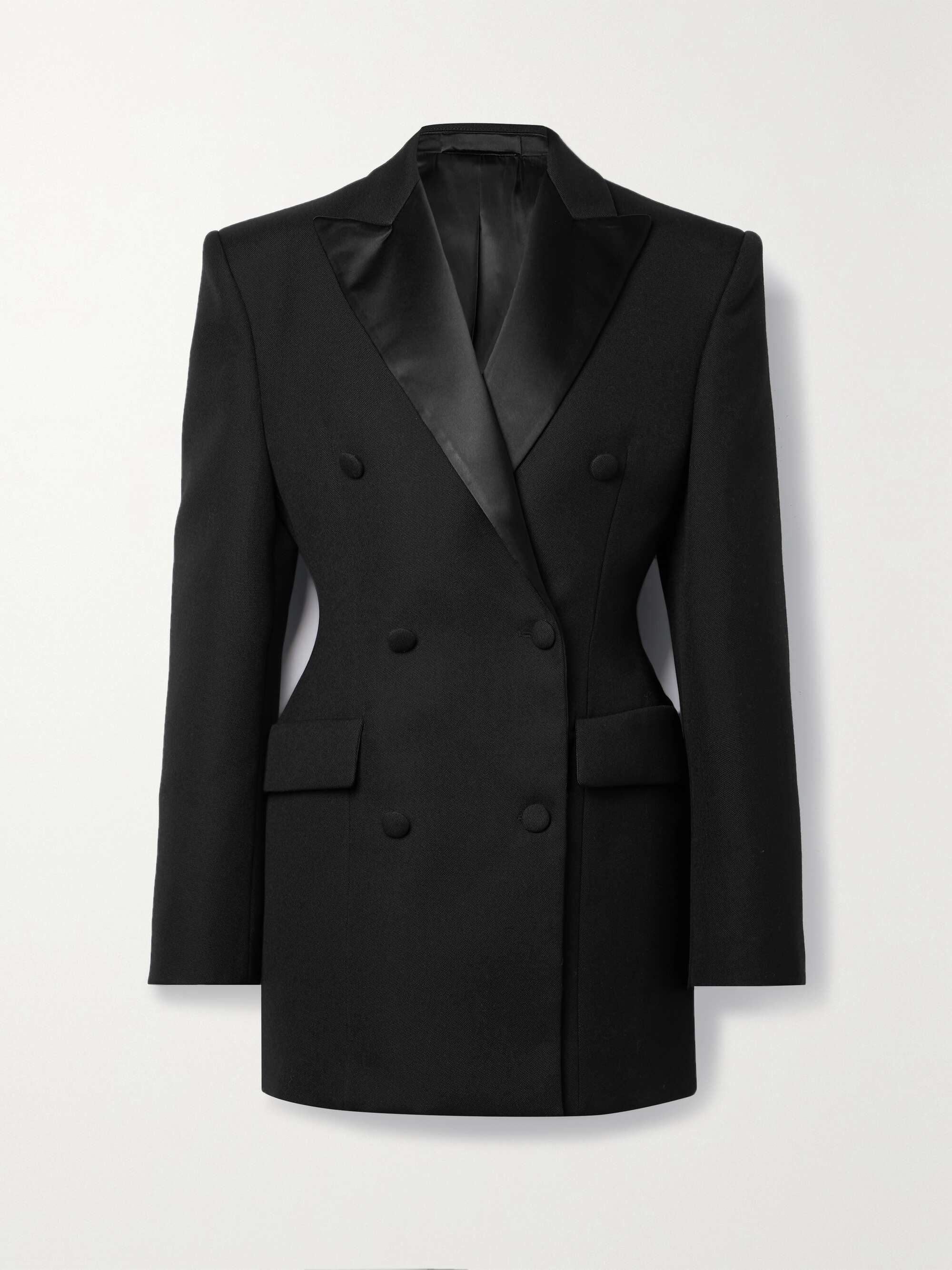 Silk-satin trimmed double-breasted grain de poudre wool mini dress view