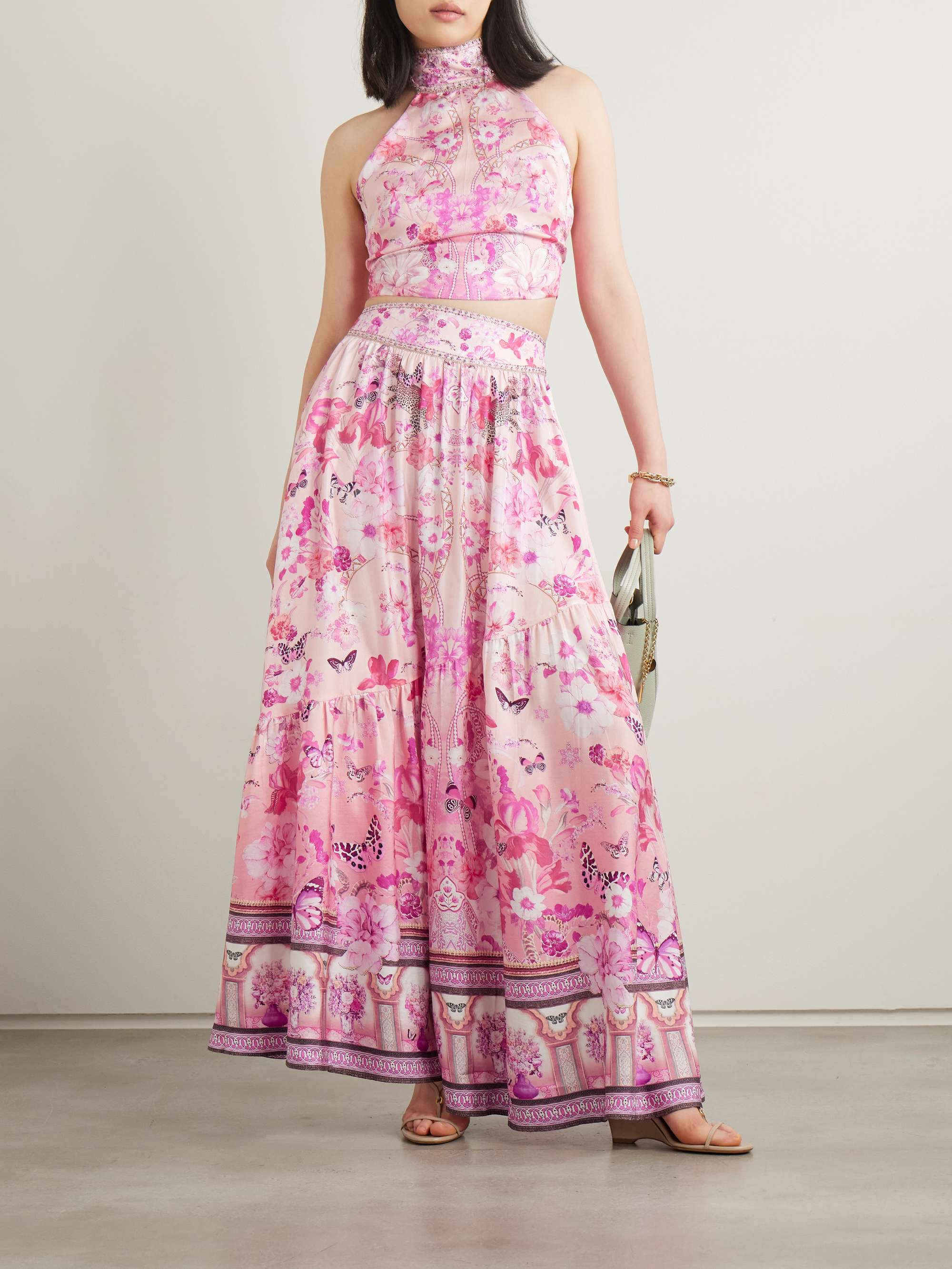 Botanical Novella embellished floral-print silk-twill maxi skirt view