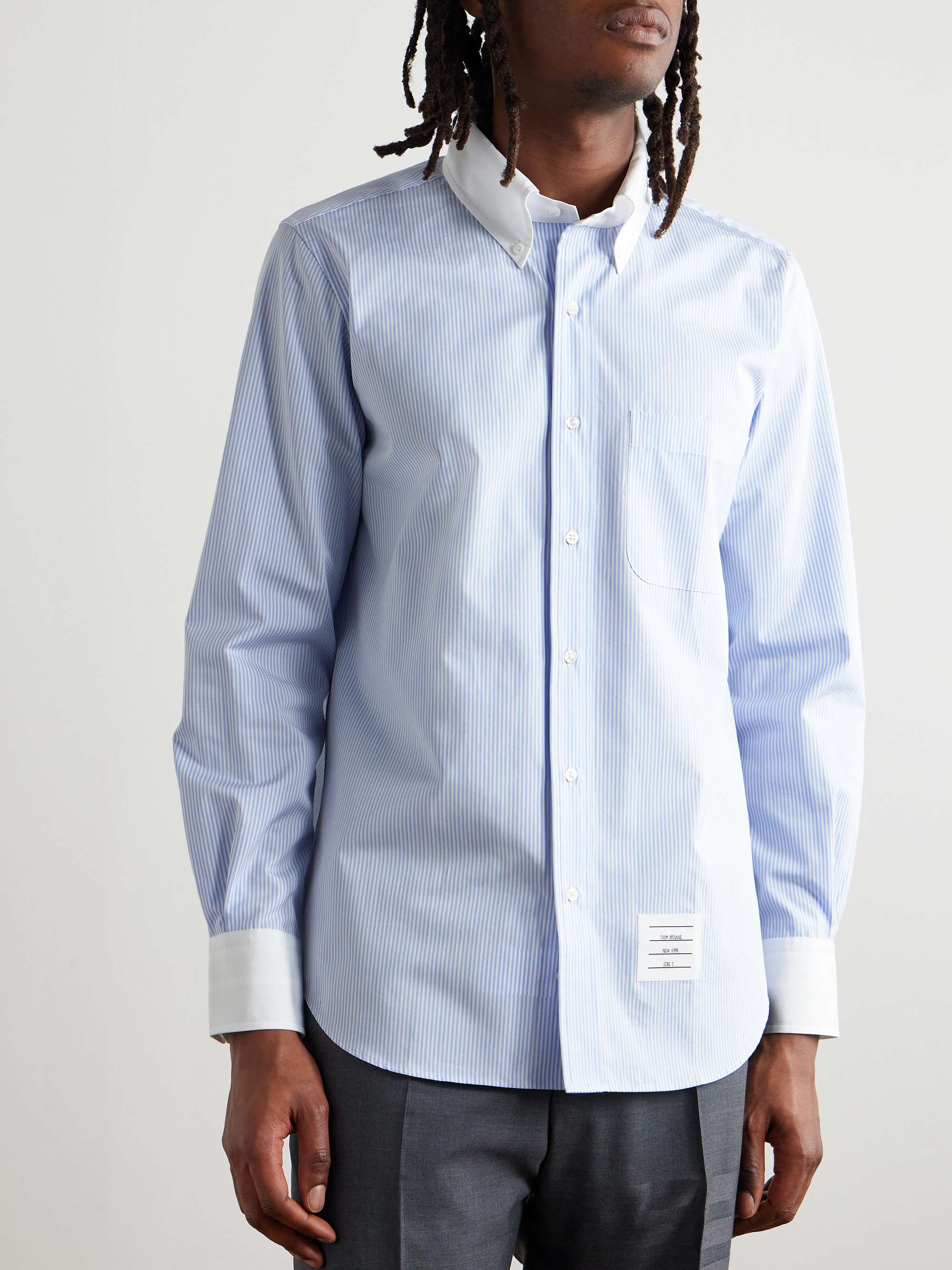 Button-Down Collar Logo-Appliquéd Striped Cotton-Poplin Shirt view