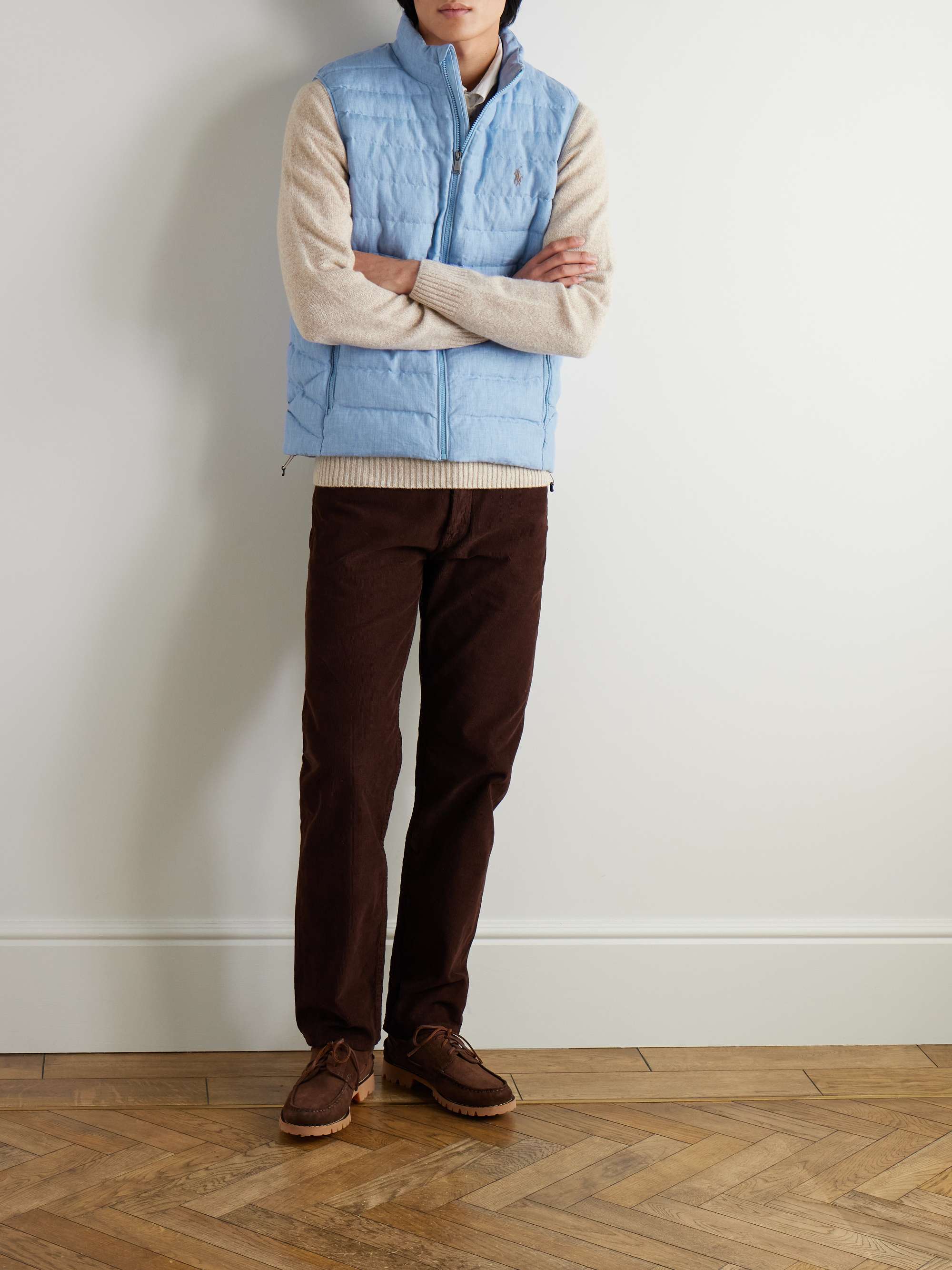Terra Logo-Embroidered Padded Quilted Linen Gilet view