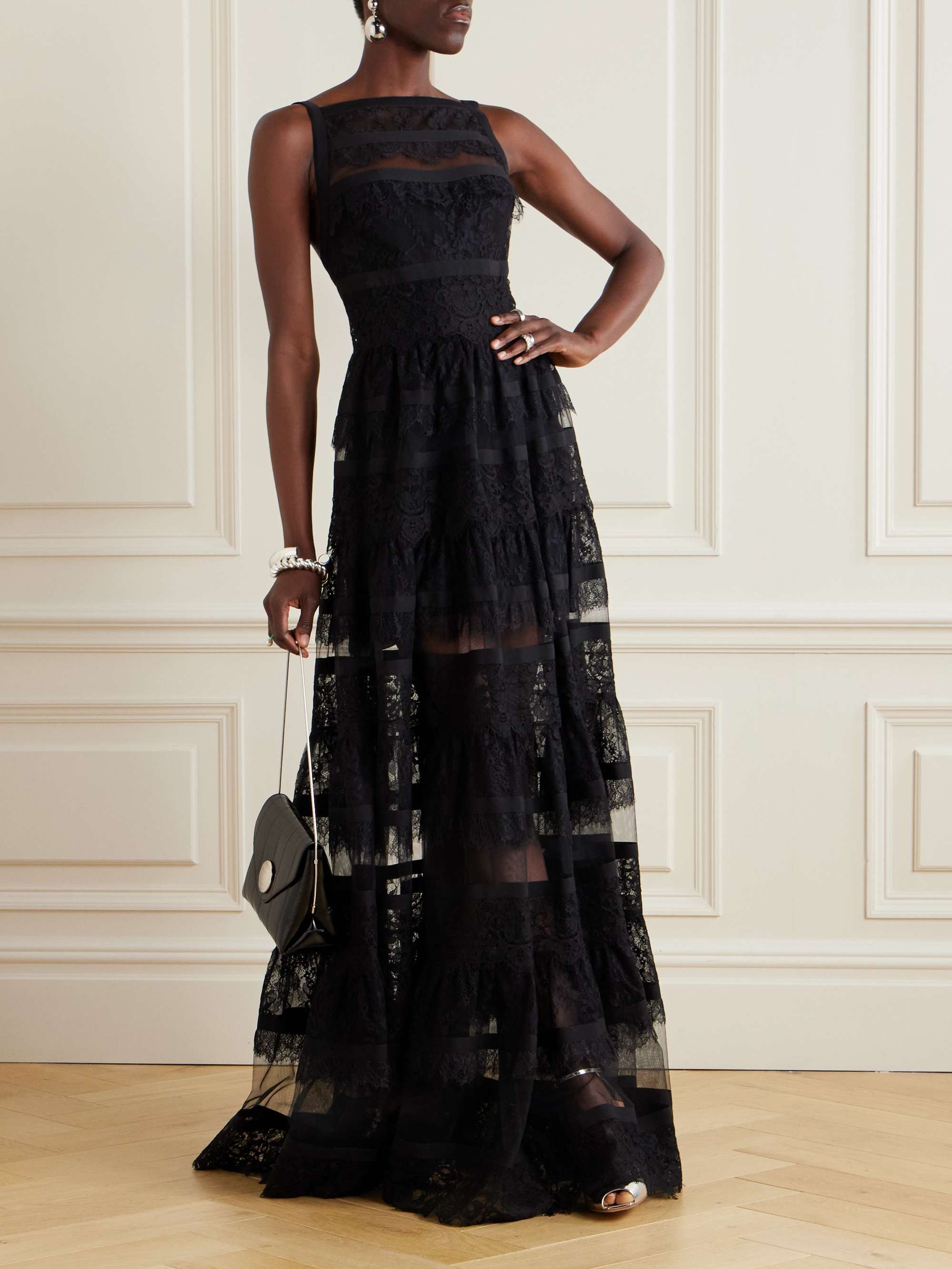 Tiered mesh and lace gown view