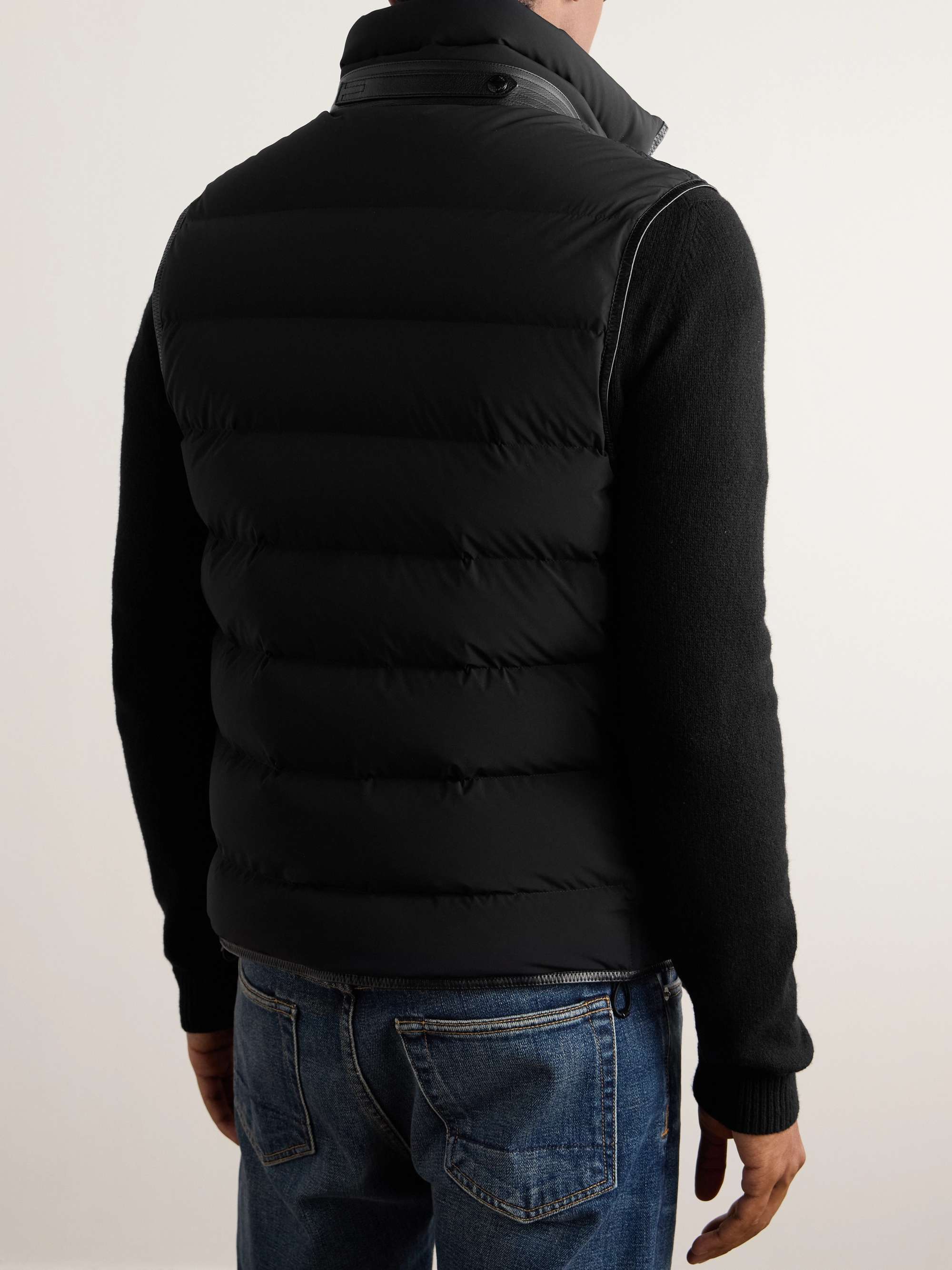 Slim-Fit Full-Grain Leather-Trimmed Quilted Stretch-Shell Down Gilet view