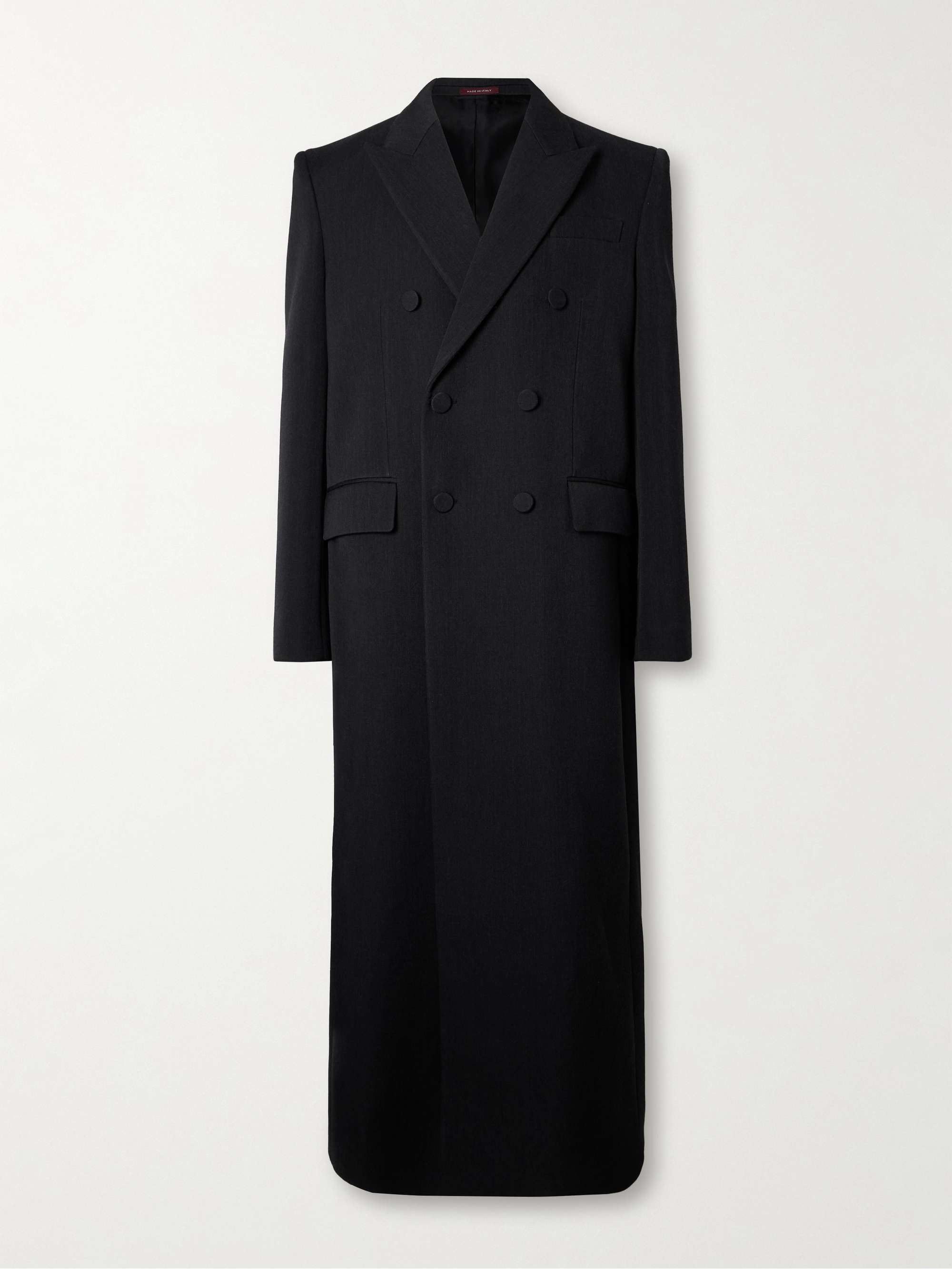 Double-Breasted Webbing-Trimmed Wool Coat view