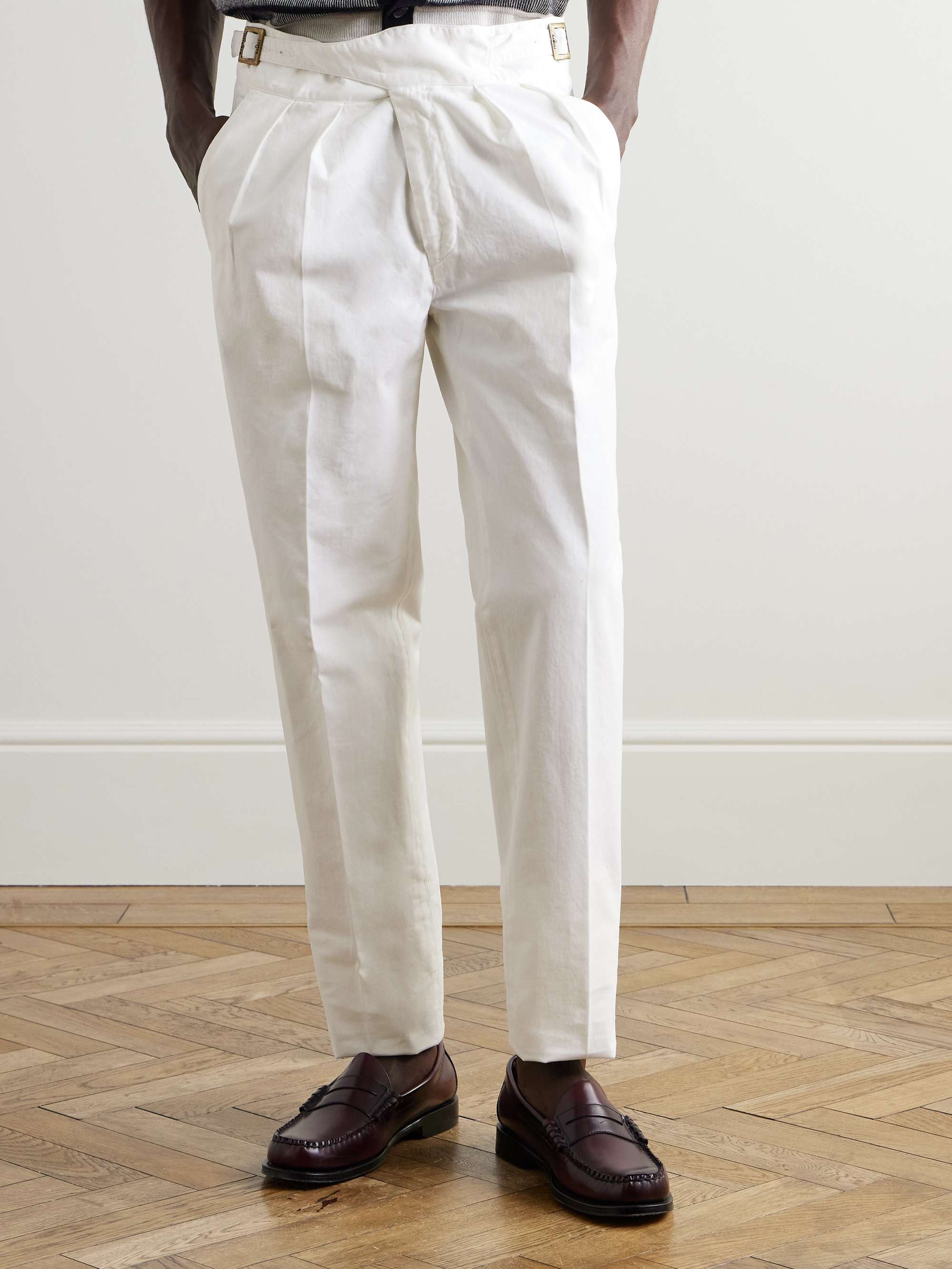 Manny Straight-Leg Pleated Cotton-Twill Trousers view