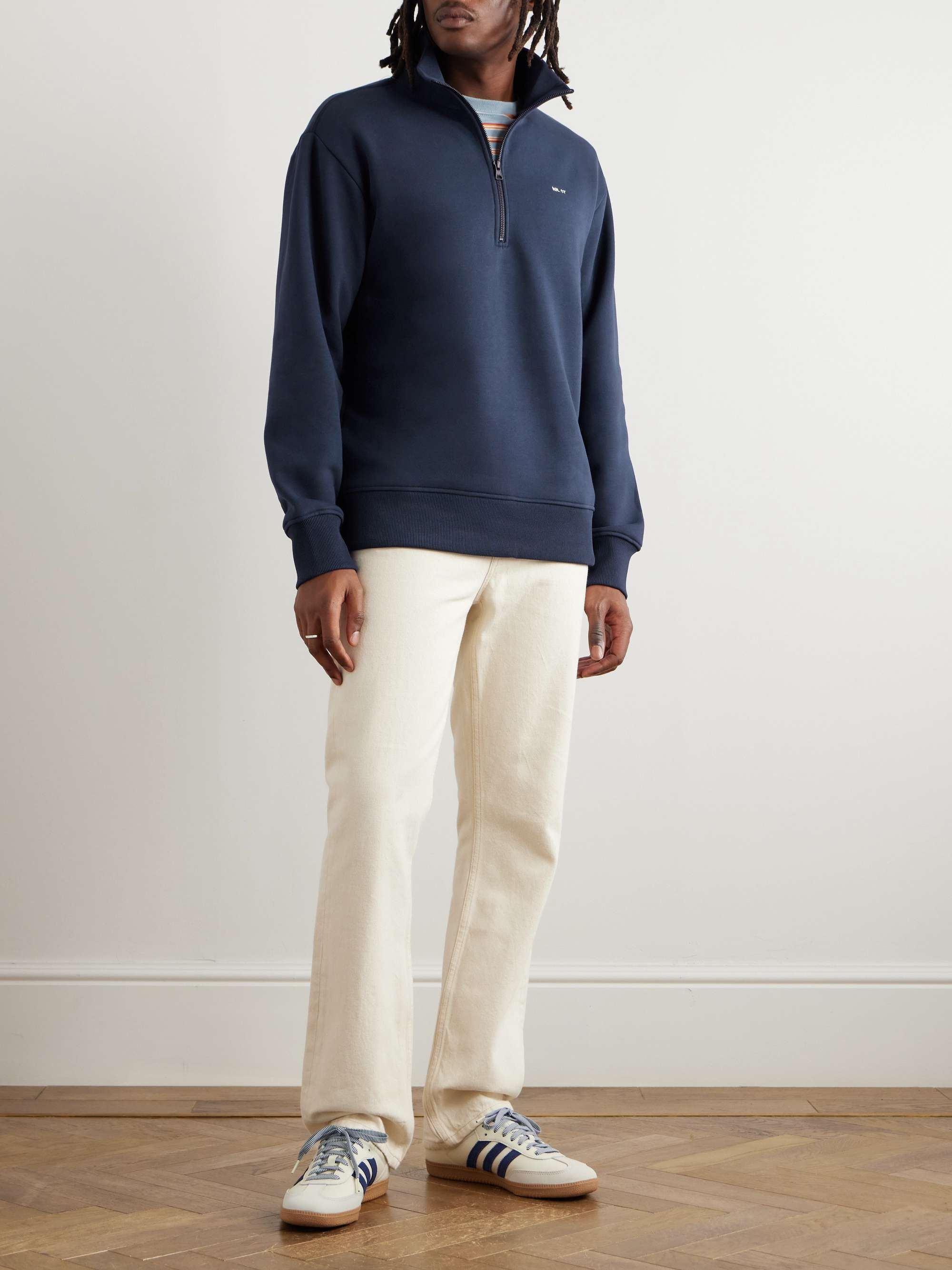 Brigs Logo-Embroidered Organic Cotton-Blend Jersey Half-Zip Sweatshirt view