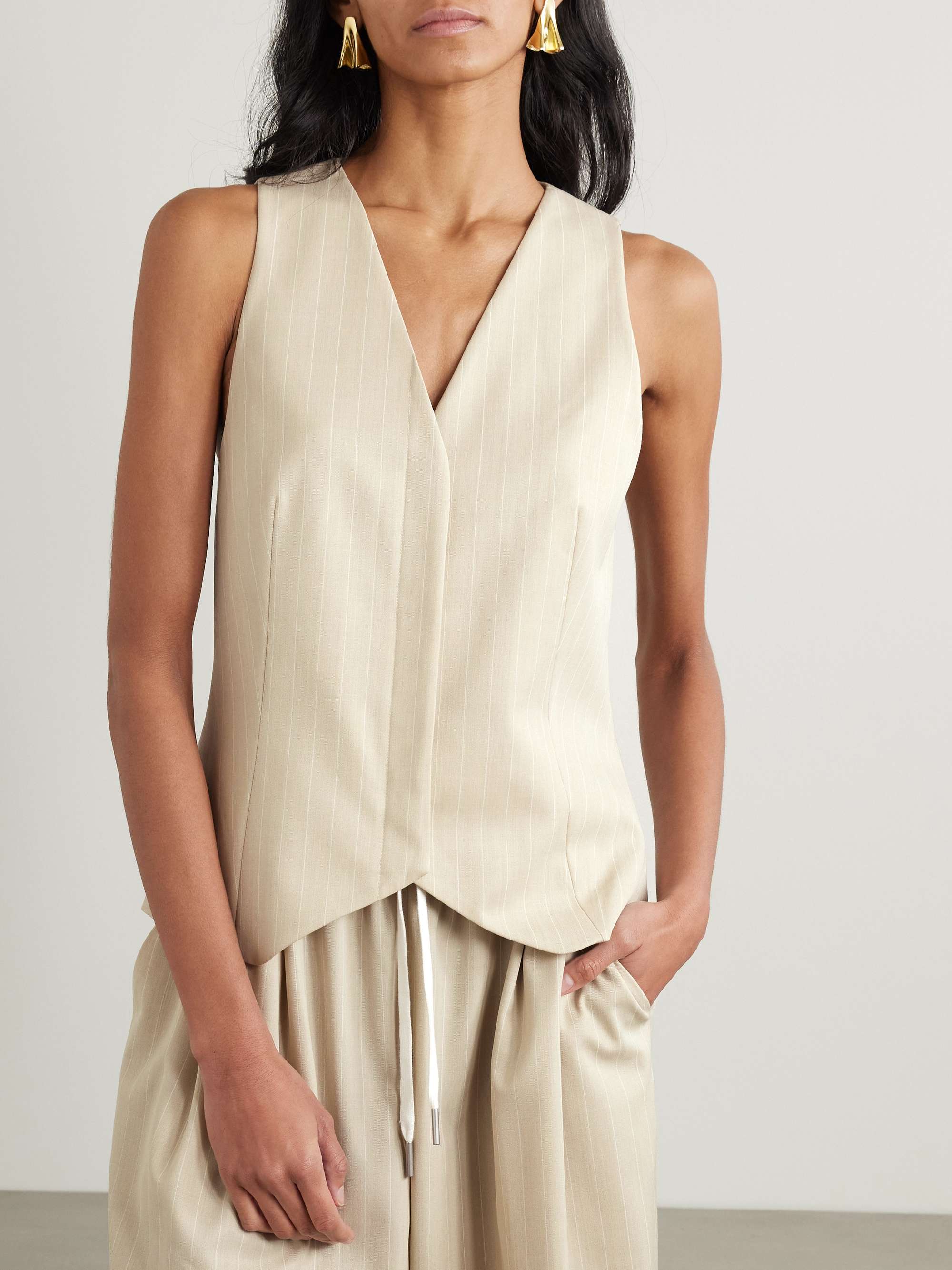 Pinstriped wool-blend twill vest view
