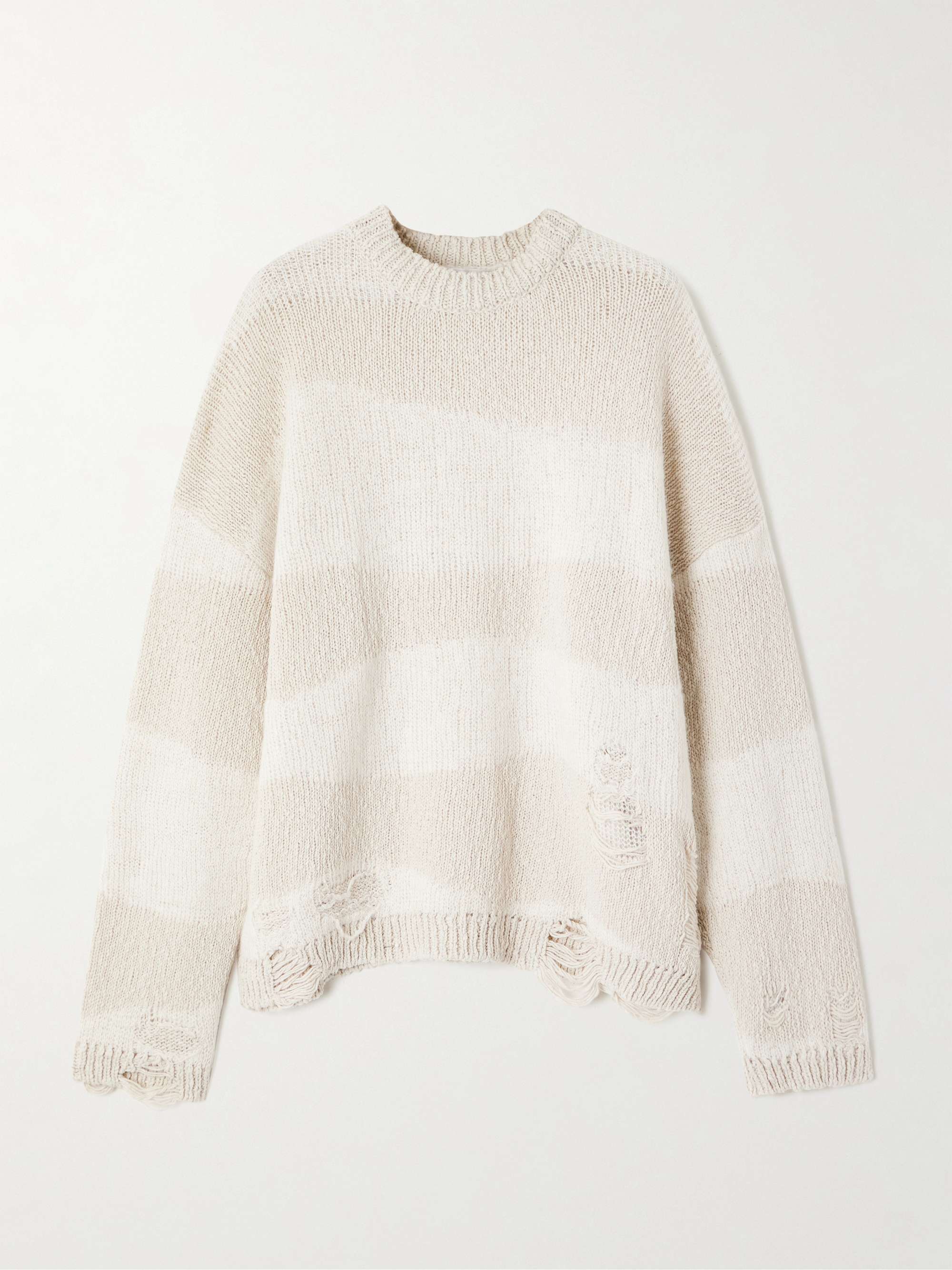 Popover distressed striped cotton and linen-blend sweater view