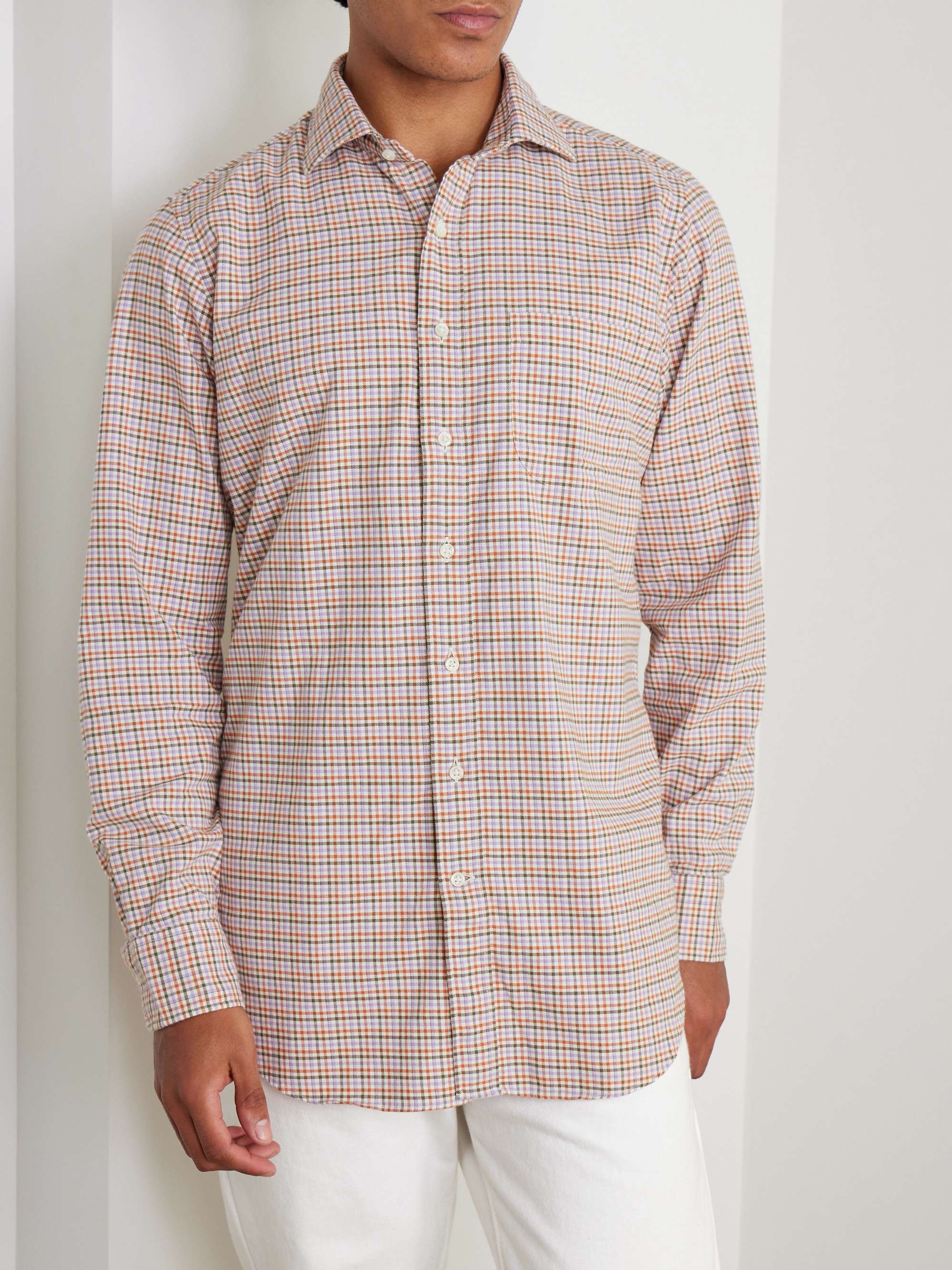 Slim-Fit Spread-Collar Cotton-Twill Shirt view