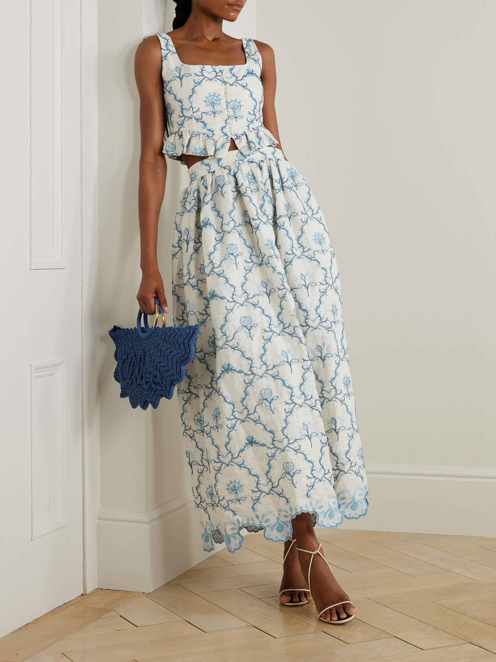 Tangelo gathered embroidered linen maxi skirt view