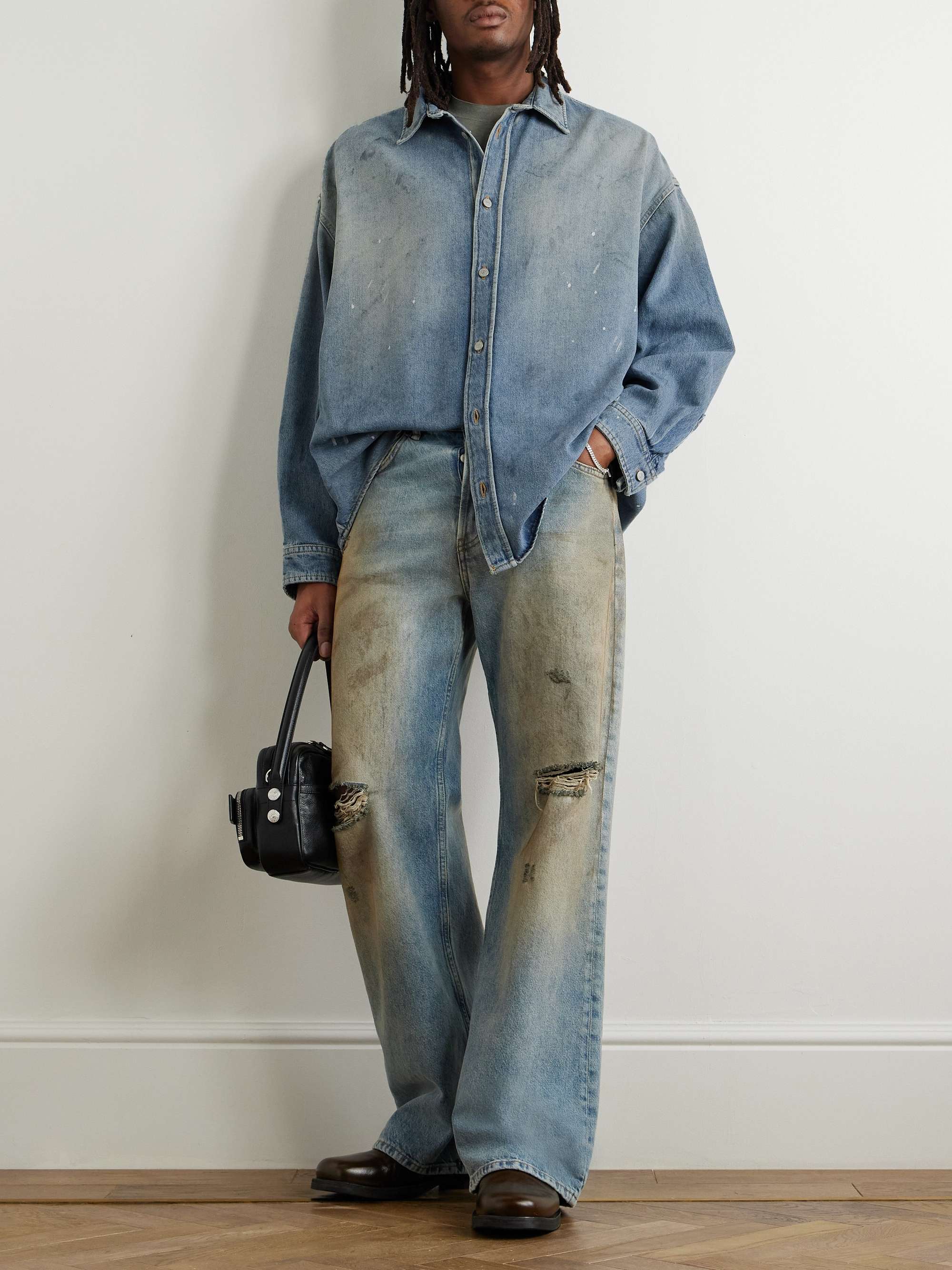 Paint-Splattered Organic Denim Shirt view
