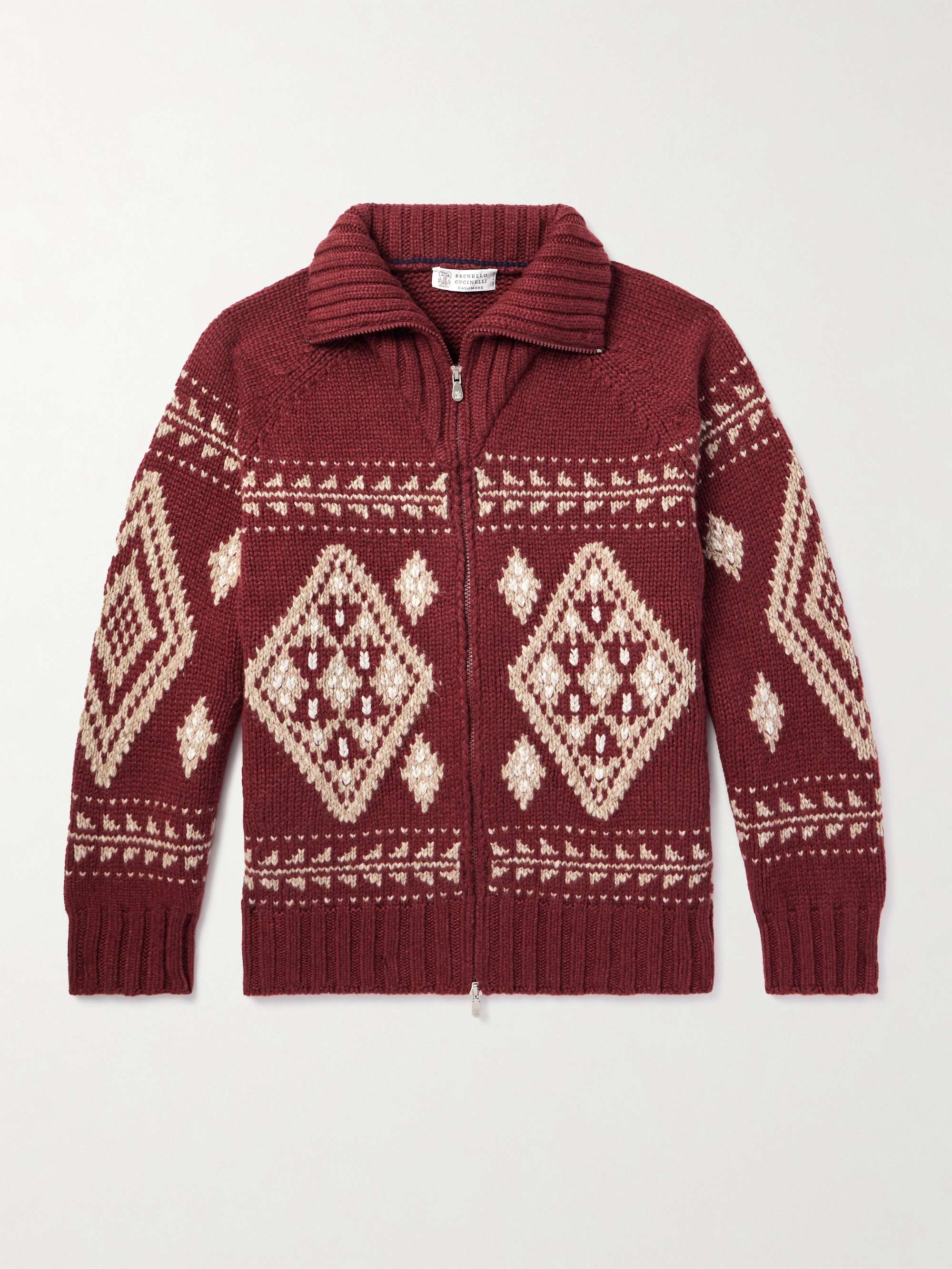 Jacquard-Knit Cashmere Zip-Up Cardigan view