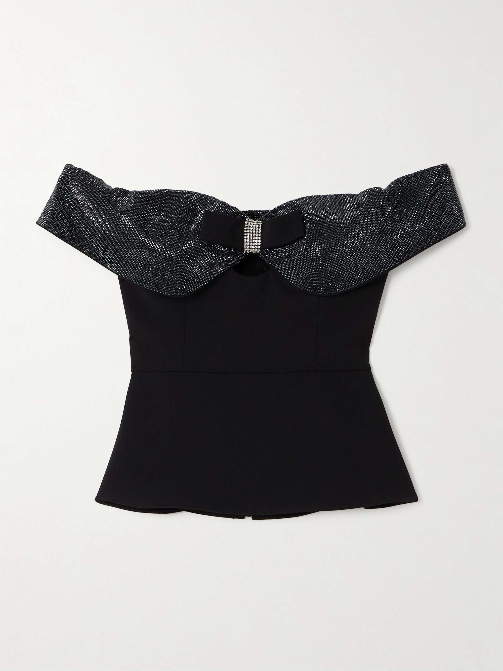 Off-the-shoulder bow and crystal-embellished crepe top view