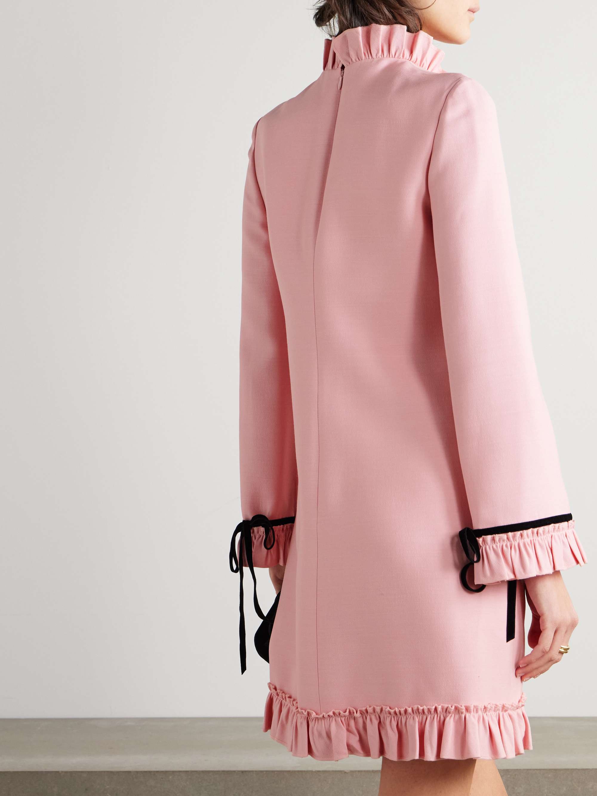 Ruffled velvet-trimmed wool and silk-blend crepe mini dress view