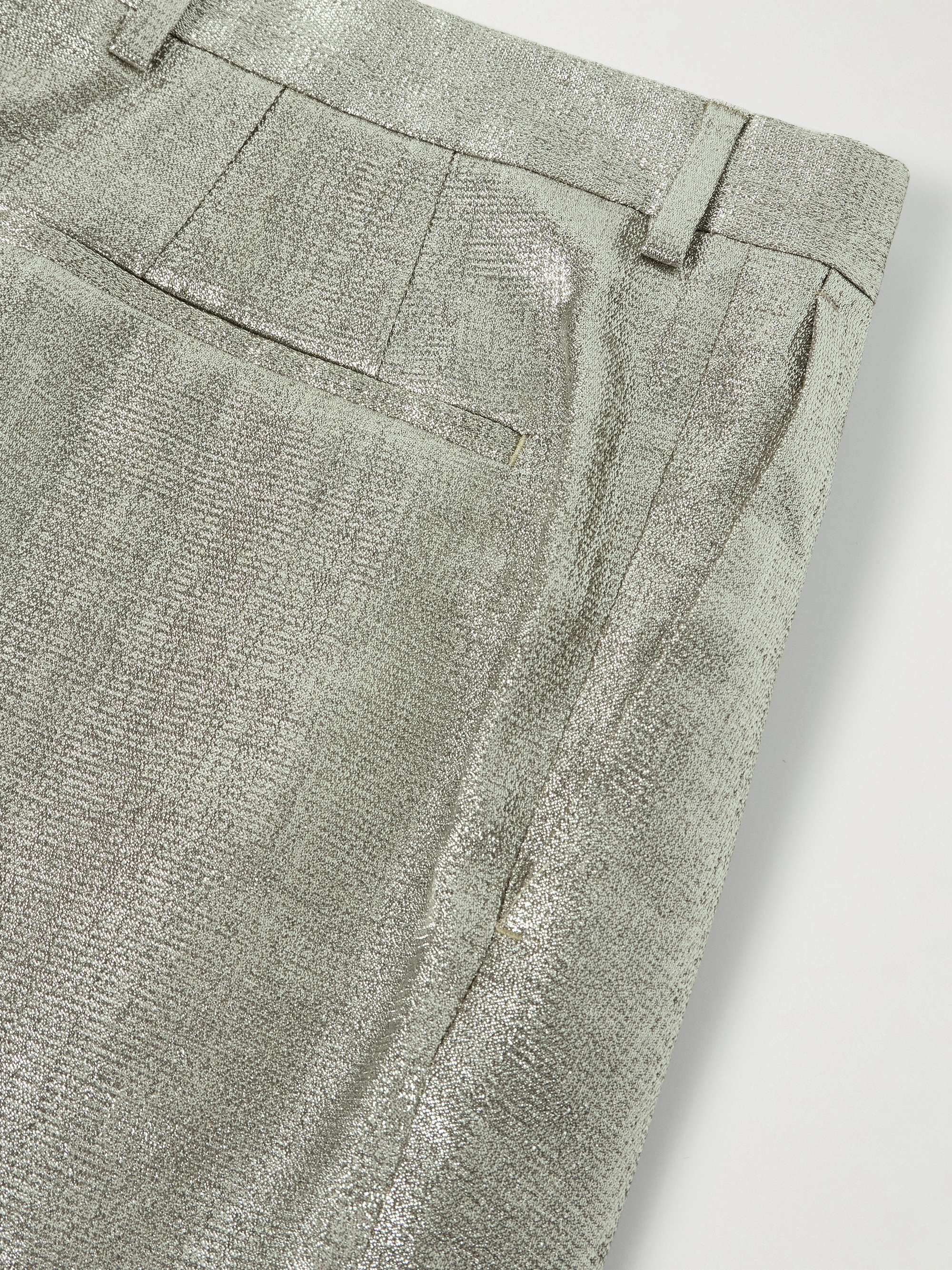 Wide-Leg Pleated Lamé Trousers view