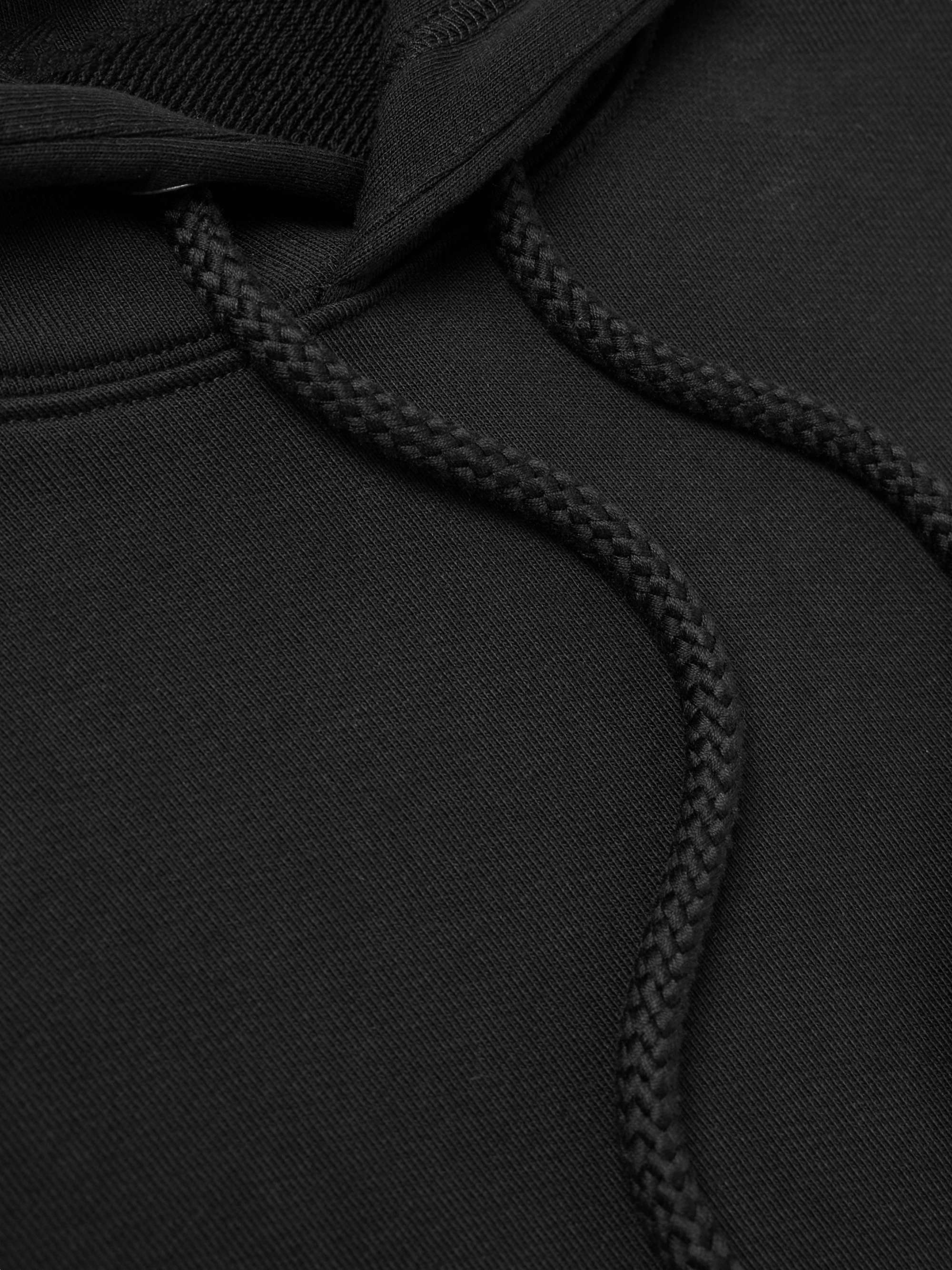 Logo-Debossed Leather-Trimmed Cotton-Jersey Hoodie view