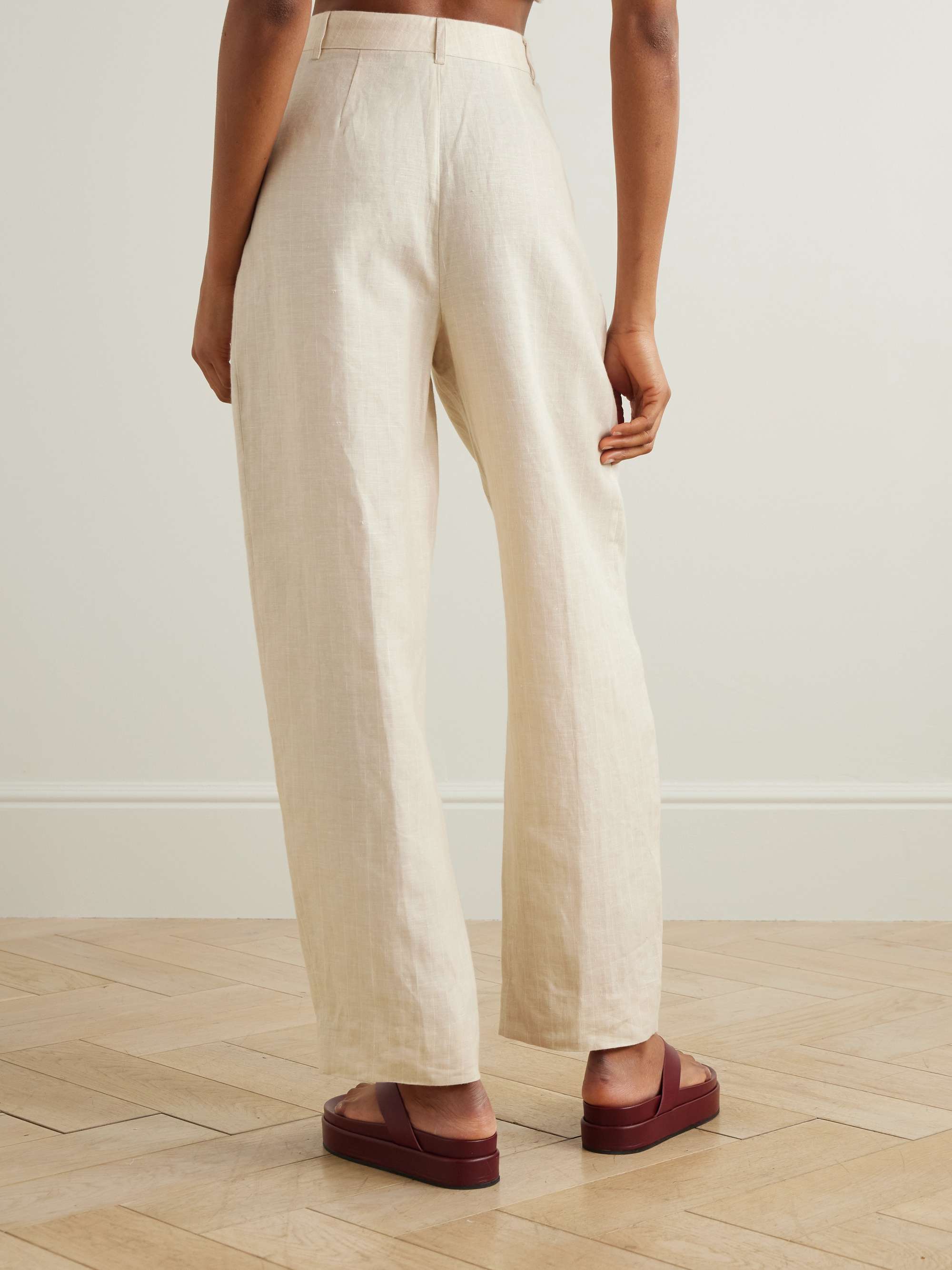 Lucille pleated pinstriped linen straight-leg pants view