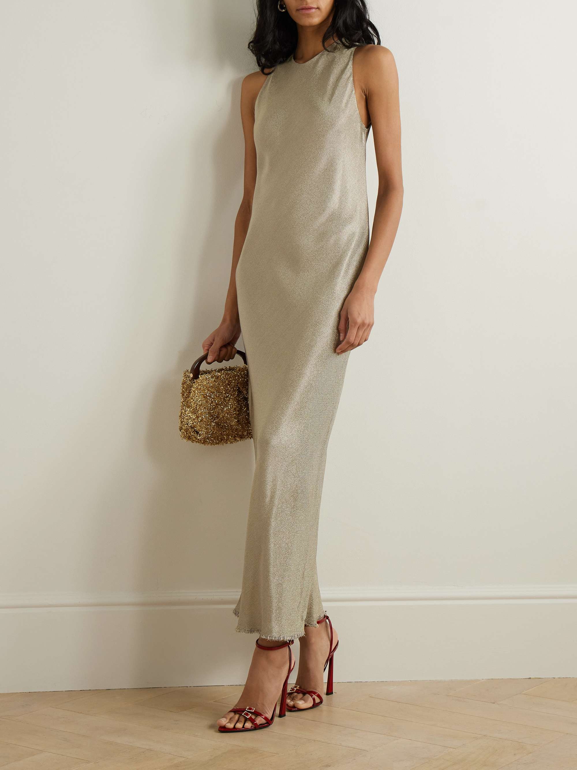 Metallic twill maxi dress view