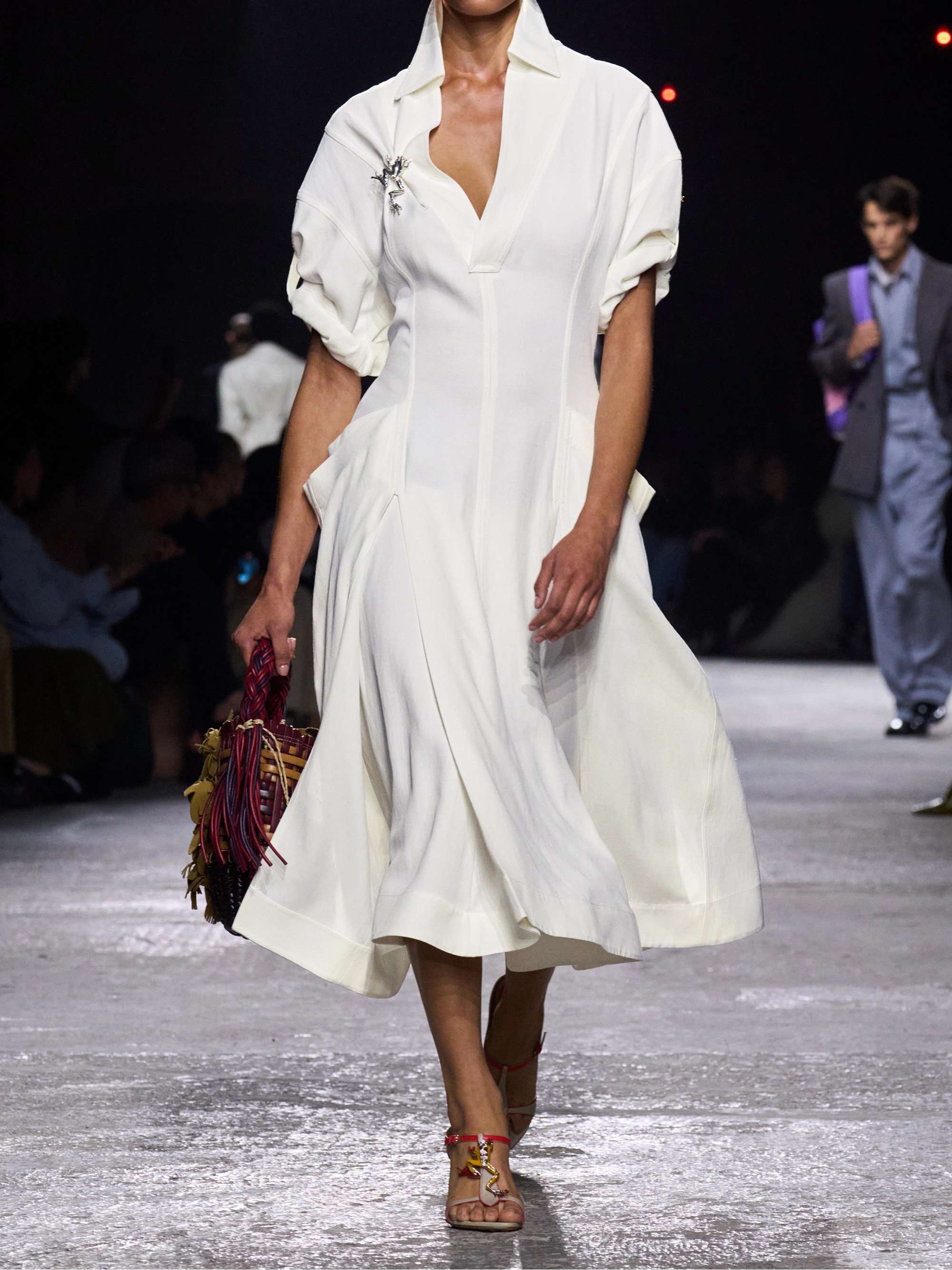 Embellished pleated woven midi dress view