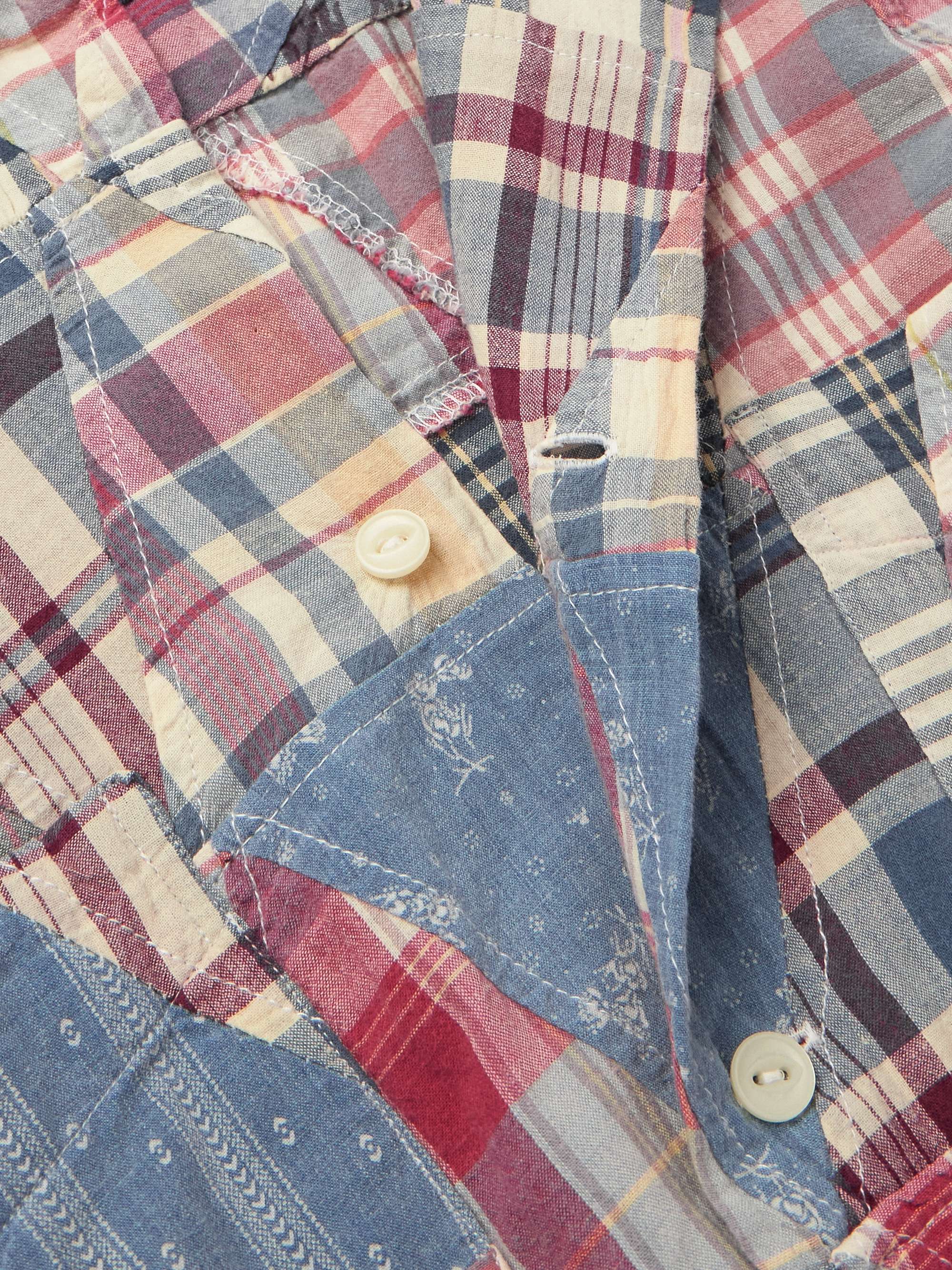 Convertible-Collar Patchwork Indigo-Dyed Cotton-Madras Shirt view