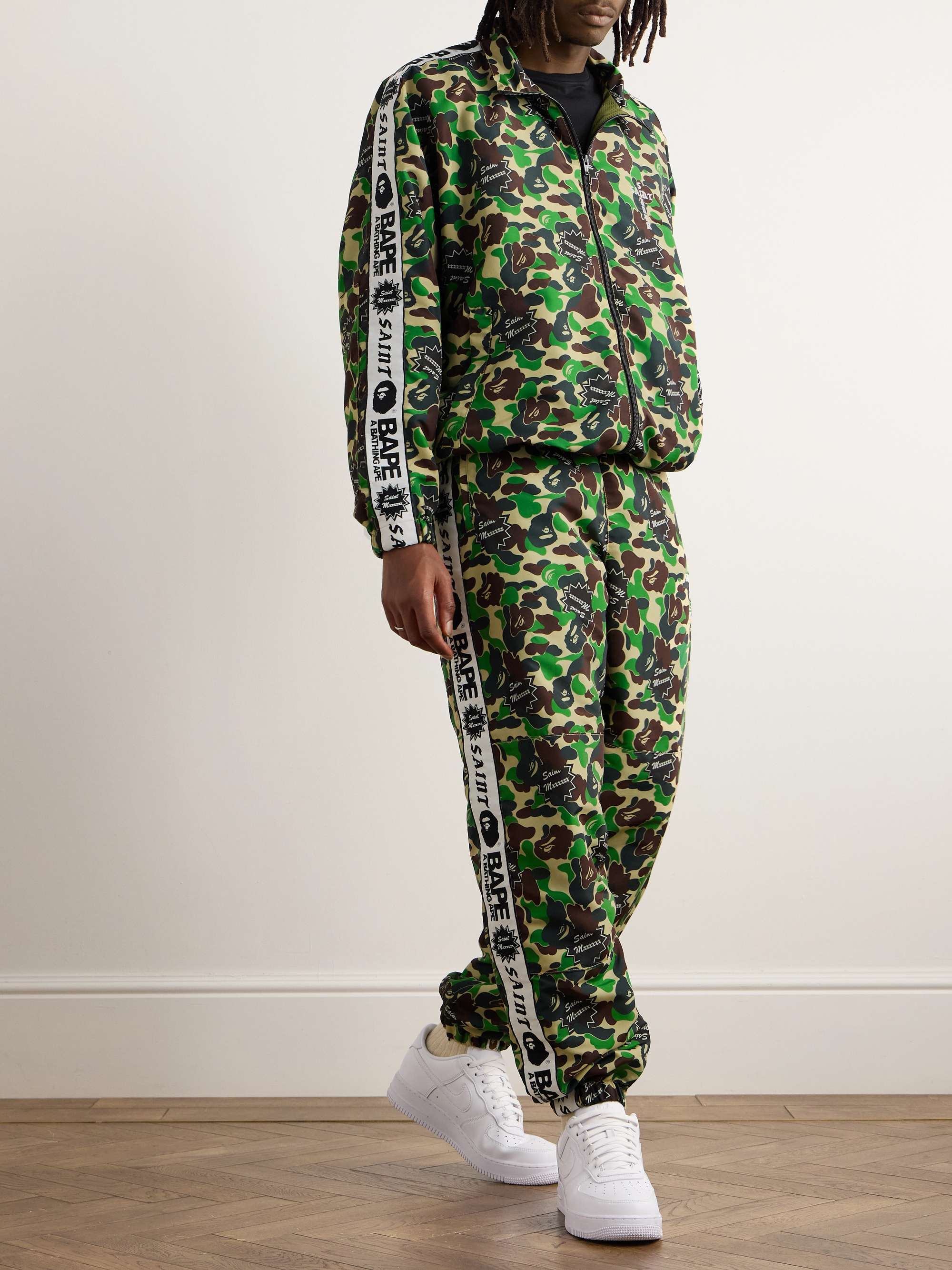 + BAPE® Straight-Leg Webbing-Trimmed Camouflage-Print Shell Trousers view