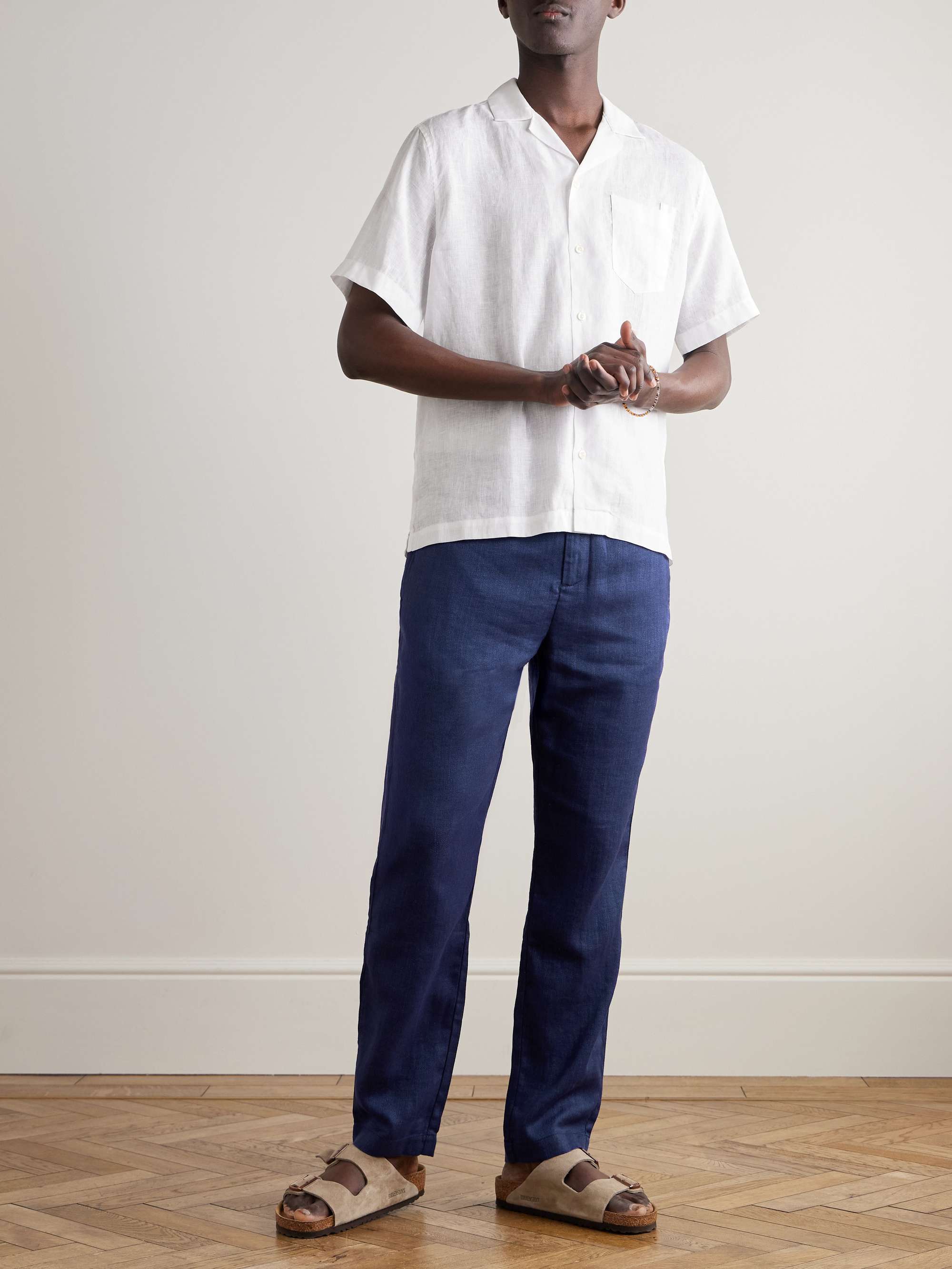 Oscar Straight-Leg Linen and Cotton-Blend Drawstring Trousers view