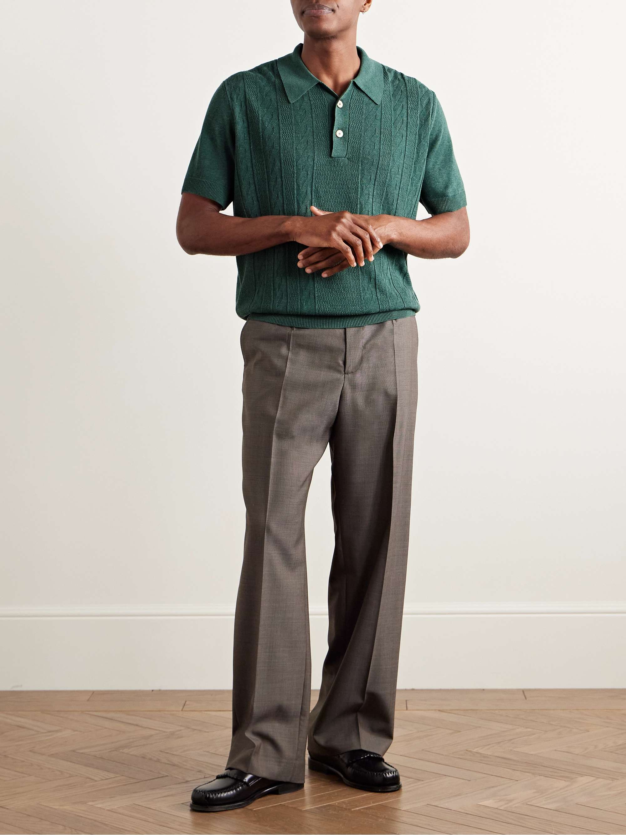 Cable-Knit Silk and Linen-Blend Polo Shirt view