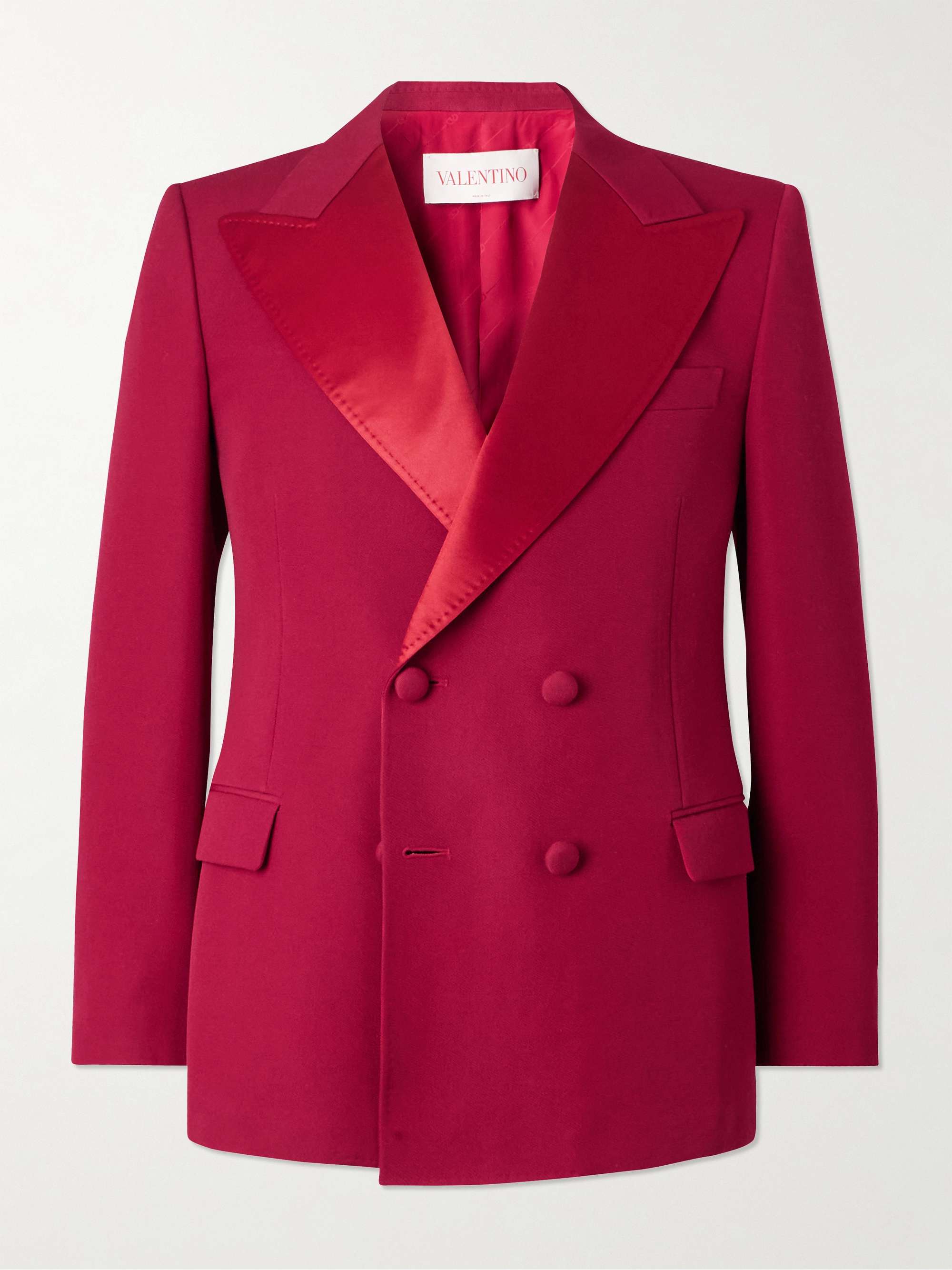 Double-Breasted Silk Satin-Trimmed Grain de Poudre Wool Blazer view