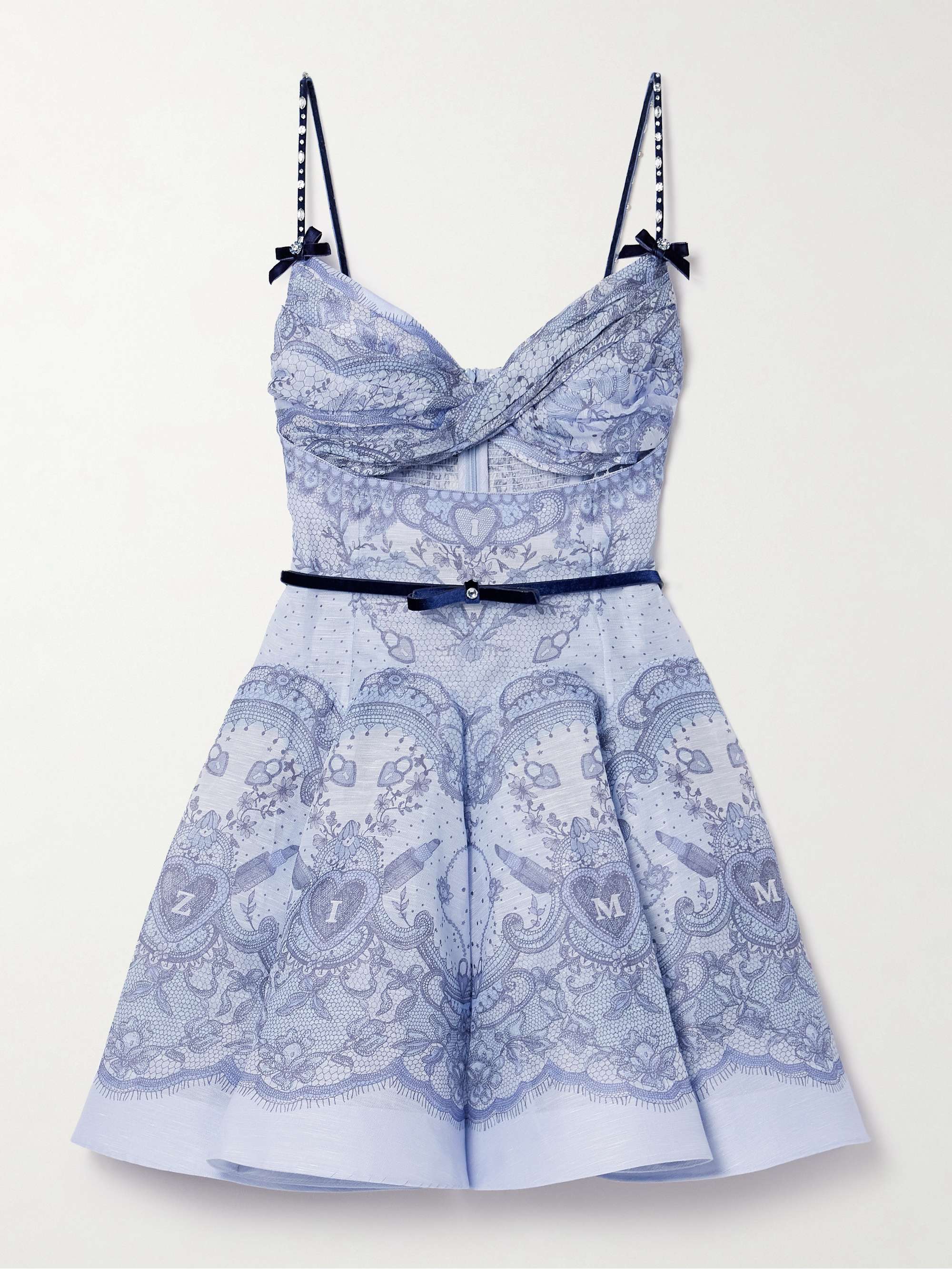 Crush embellished velvet-trimmed printed linen and silk-blend mini dress view