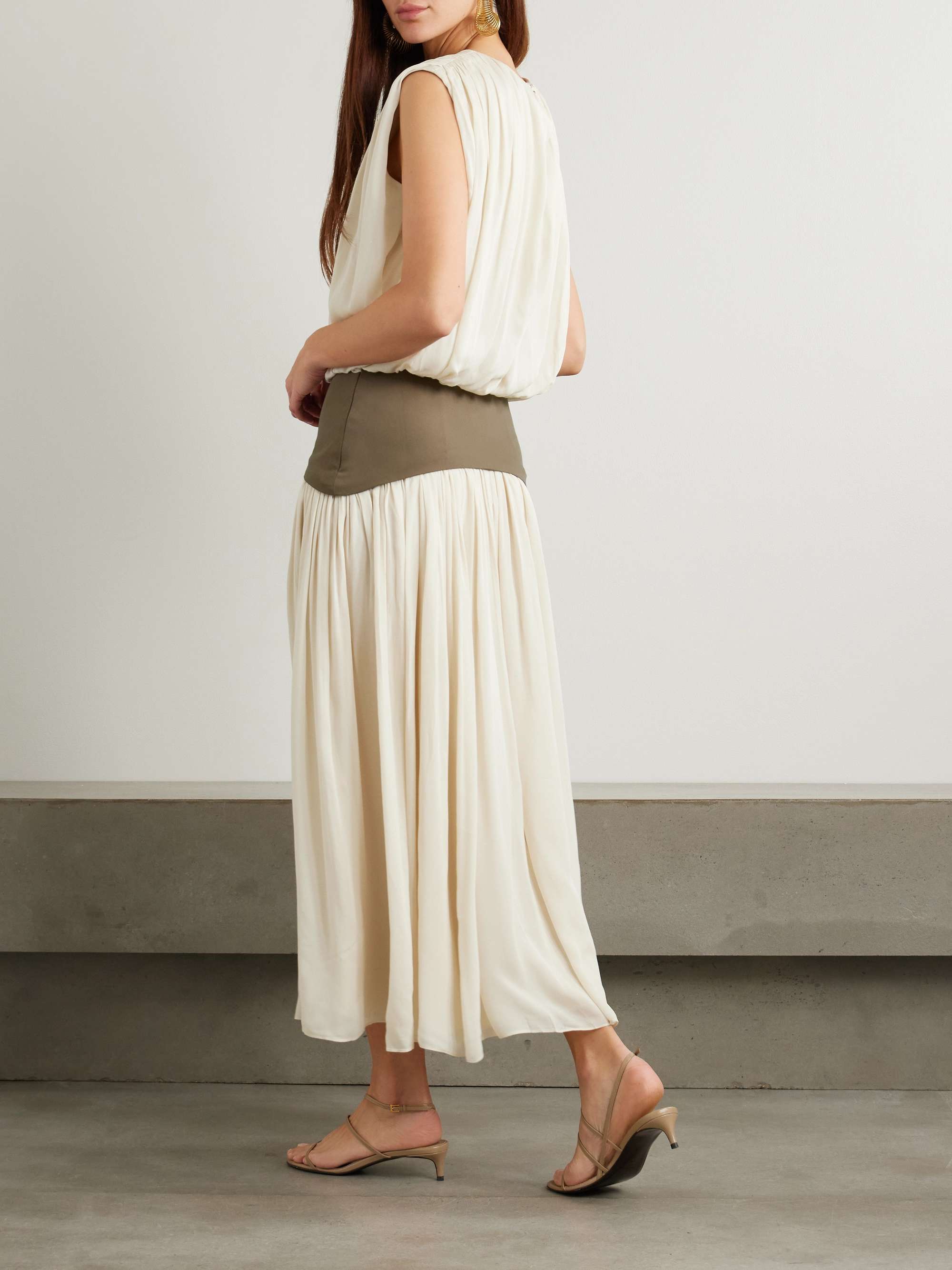 Bubble grain de poudre-trimmed pleated chiffon gown view