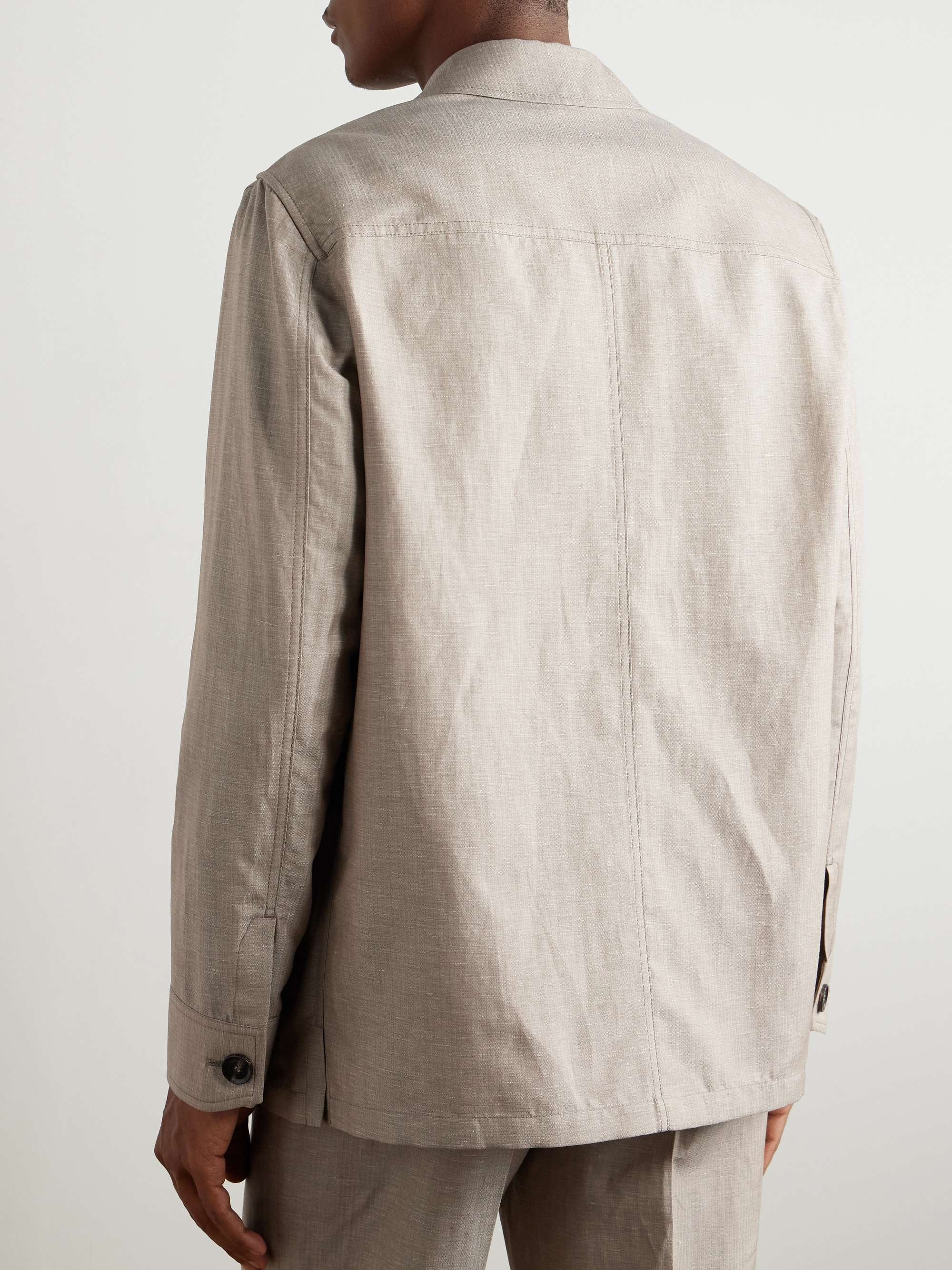 Logo-Appliquéd Wool, Linen and Silk-Blend Overshirt view