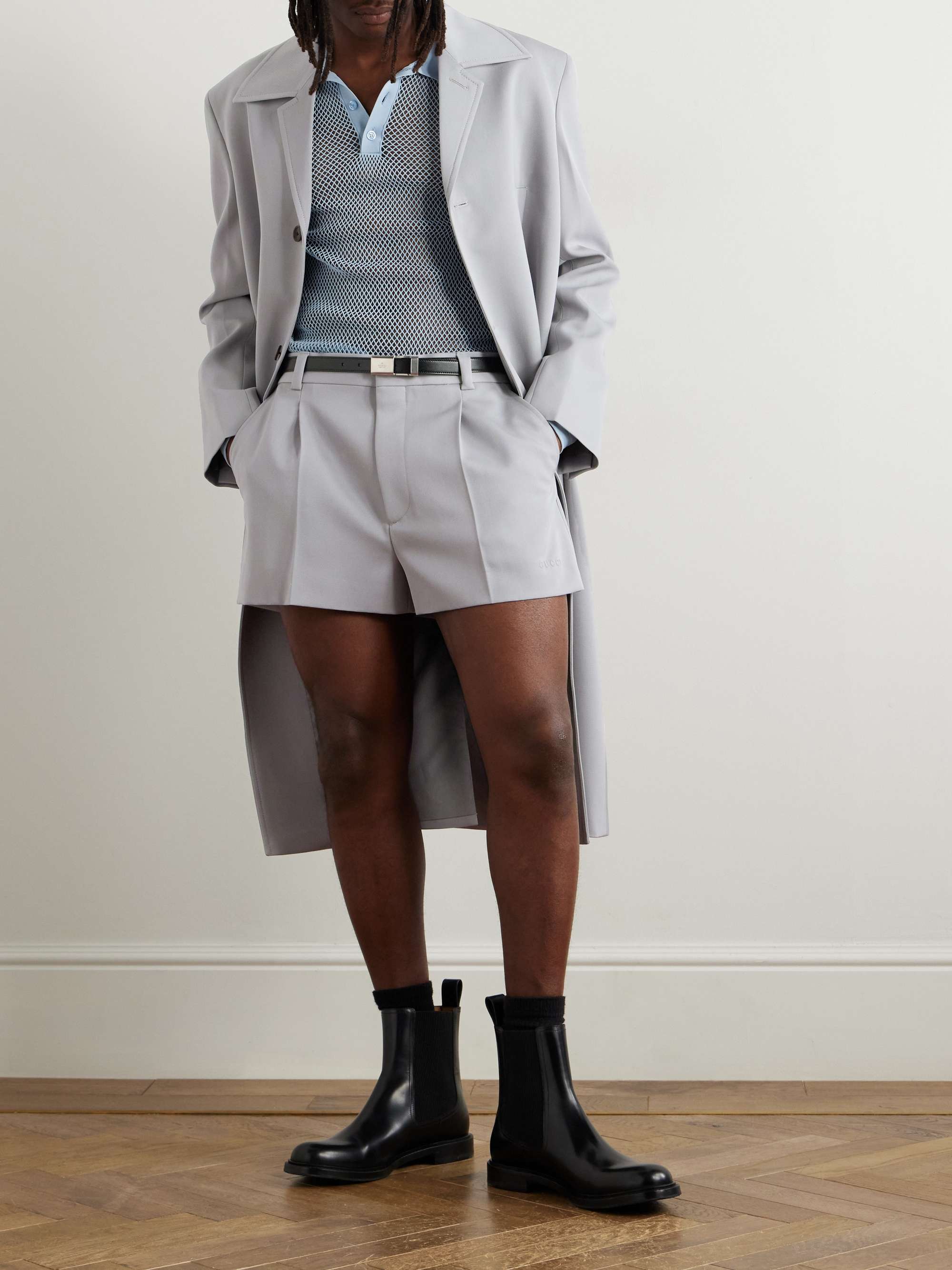Straight-Leg Pleated Wool Barathea Shorts view