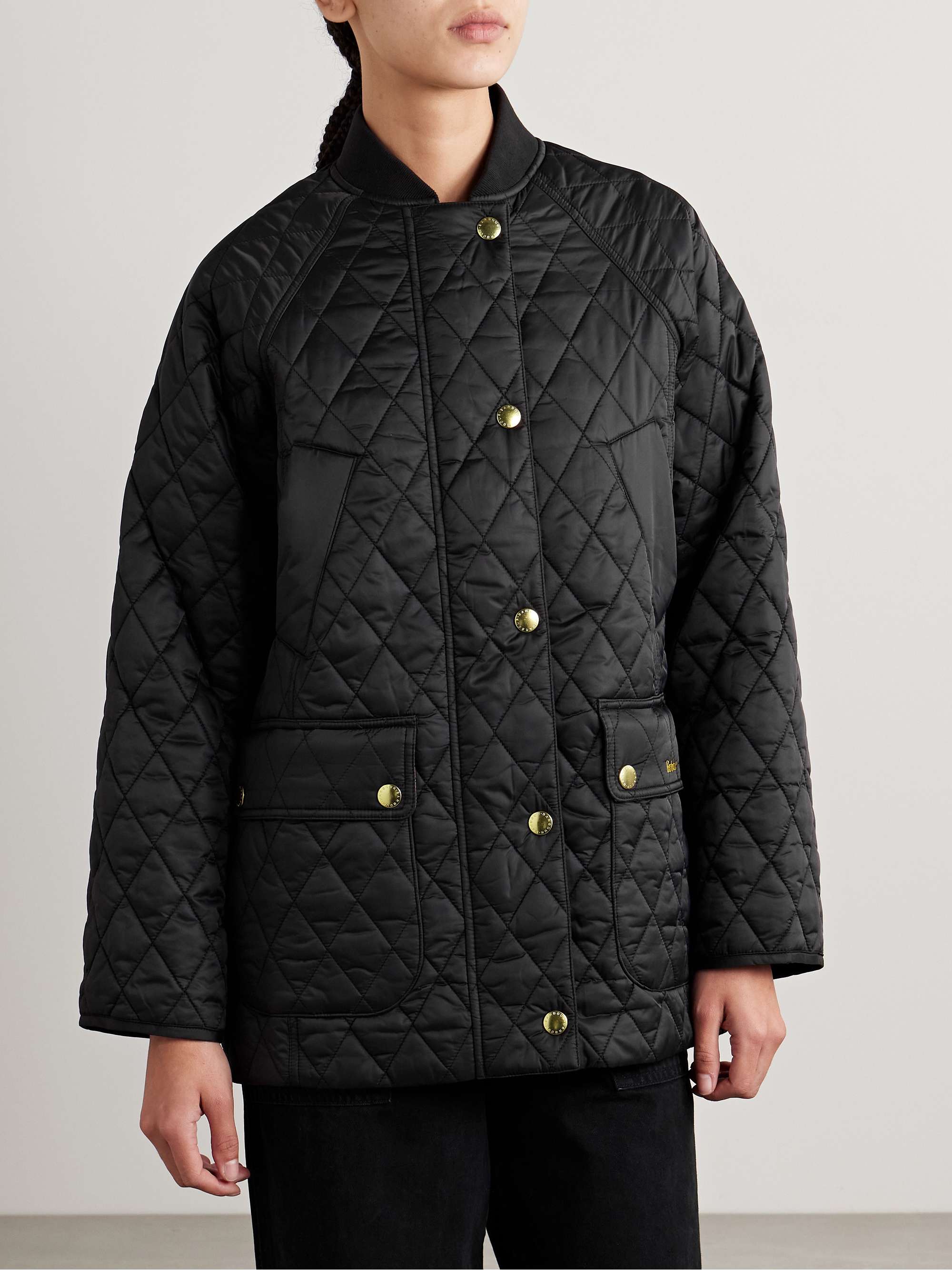 Embroidered padded quilted shell jacket view